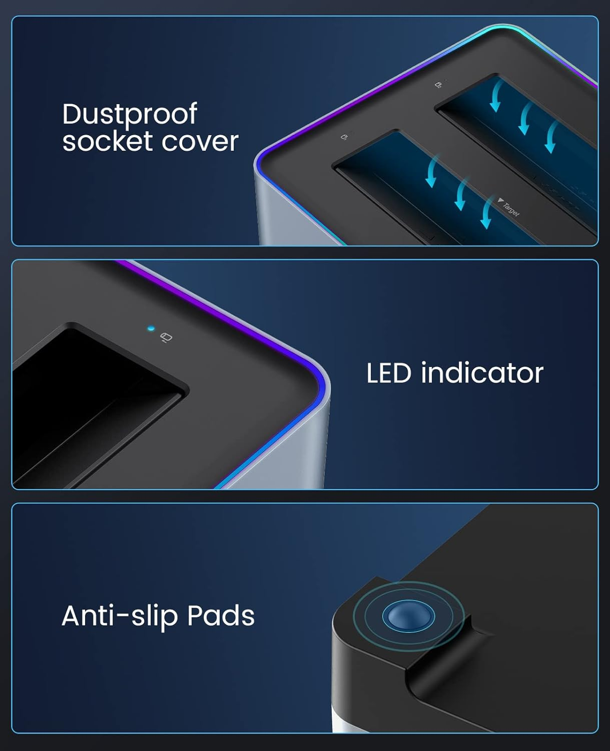 ORICO 2.5 3.5 Inch HDD SSD Hard Drive Docking Station USB 3.2 Gen 2 to SATA Aluminum Alloy RGB Offline Clone Dock Duplicator up to 18TB with UASP [Support USB-C and USB-A] (5828C3-C) image number 1