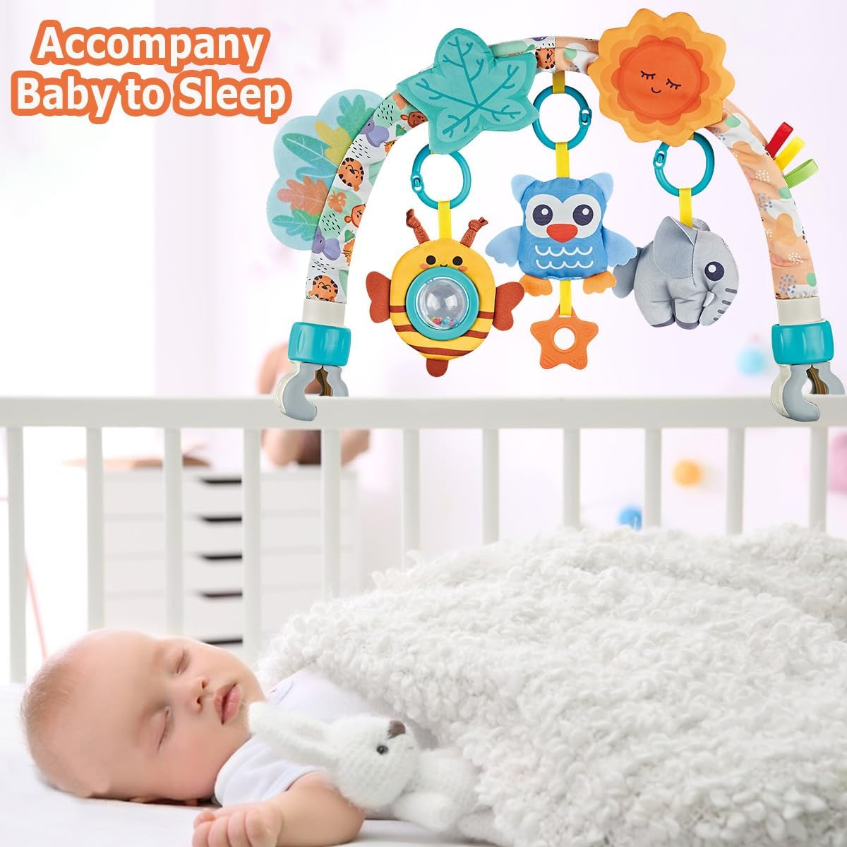 Baby Arch Activity Toy for Infant ＆ Toddlers, Fits Stroller, Car Seat and Bassinest, Baby Adjustable Crib Hanging Toy with Rattles, Stimulates Baby'S Senses and Motor Skills Development(Animals) image number 6