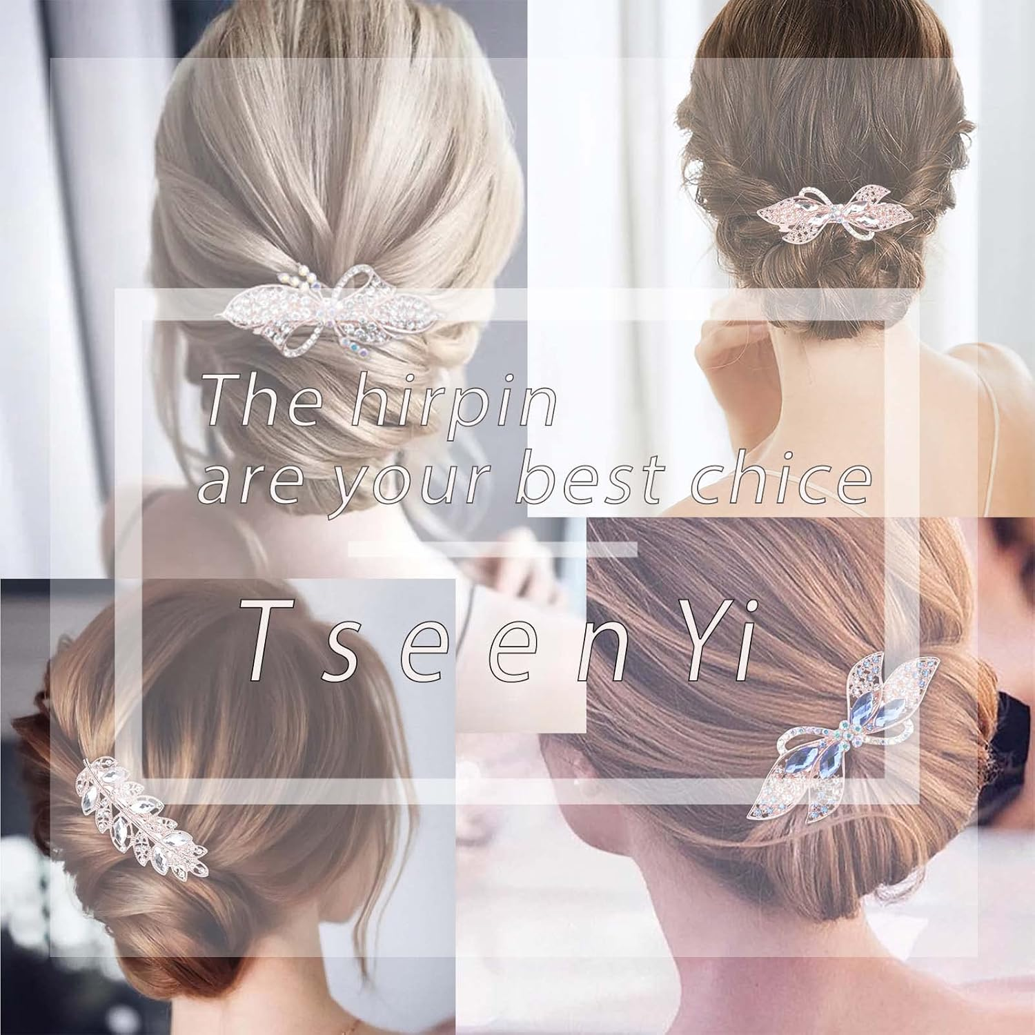 Tseenyi Crystal Flower Butterfly Hair Clip Gold Rhinestone Gemstone Hair Clip Bling Bridal Butterfly French Hair Clip Crystal Wedding Headpiece Women and Girls (With Purple Crystal) - Blue image number 5