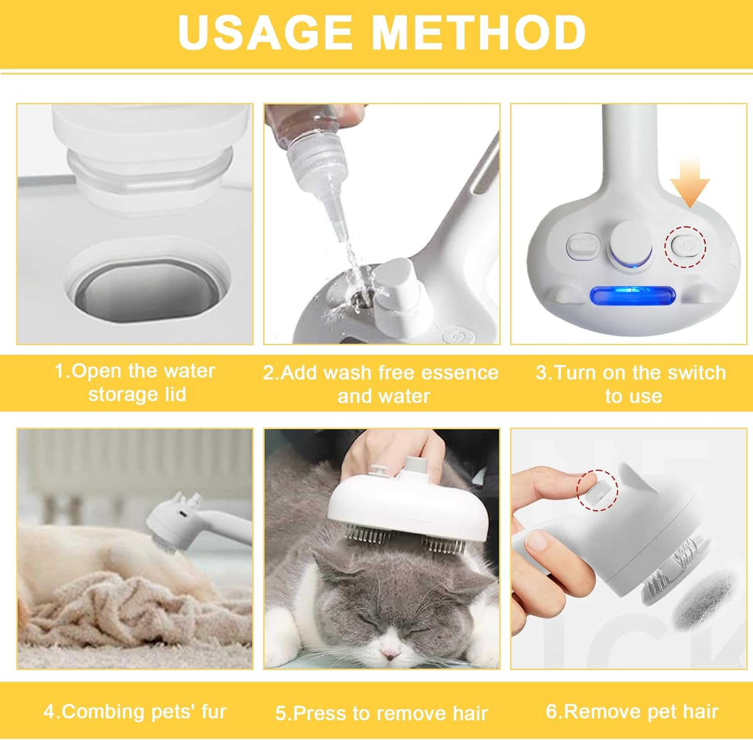 Cat Brush with Steam, Cat Steam Brush, Pet Spray Massage Comb 3-In-1 Steam Brush for Pet Massage, Cleaning, Hair Removal and Antibacterial, Beautiful Hair Care (White) image number 6