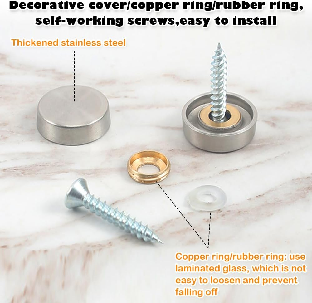 20Pcs Chrome Screw Cover Caps, Decorative Dome Caps for Mirror Screws, Furniture & Fixtures, Secure Clip-On Design (Silver, 10Mm) image number 1