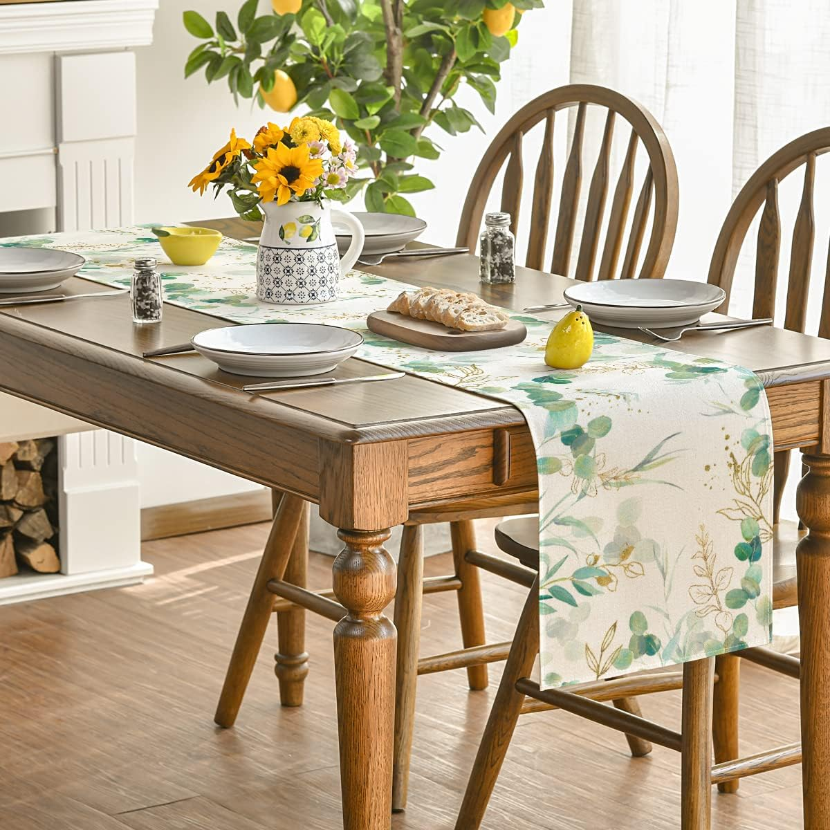 Artoid Mode Beige Greenery Eucalyptus Summer Table Runner, Spring Seasonal Anniversary Holiday Kitchen Dining Table Decoration for Home Party Decor 33 X 230 Cm image number 4