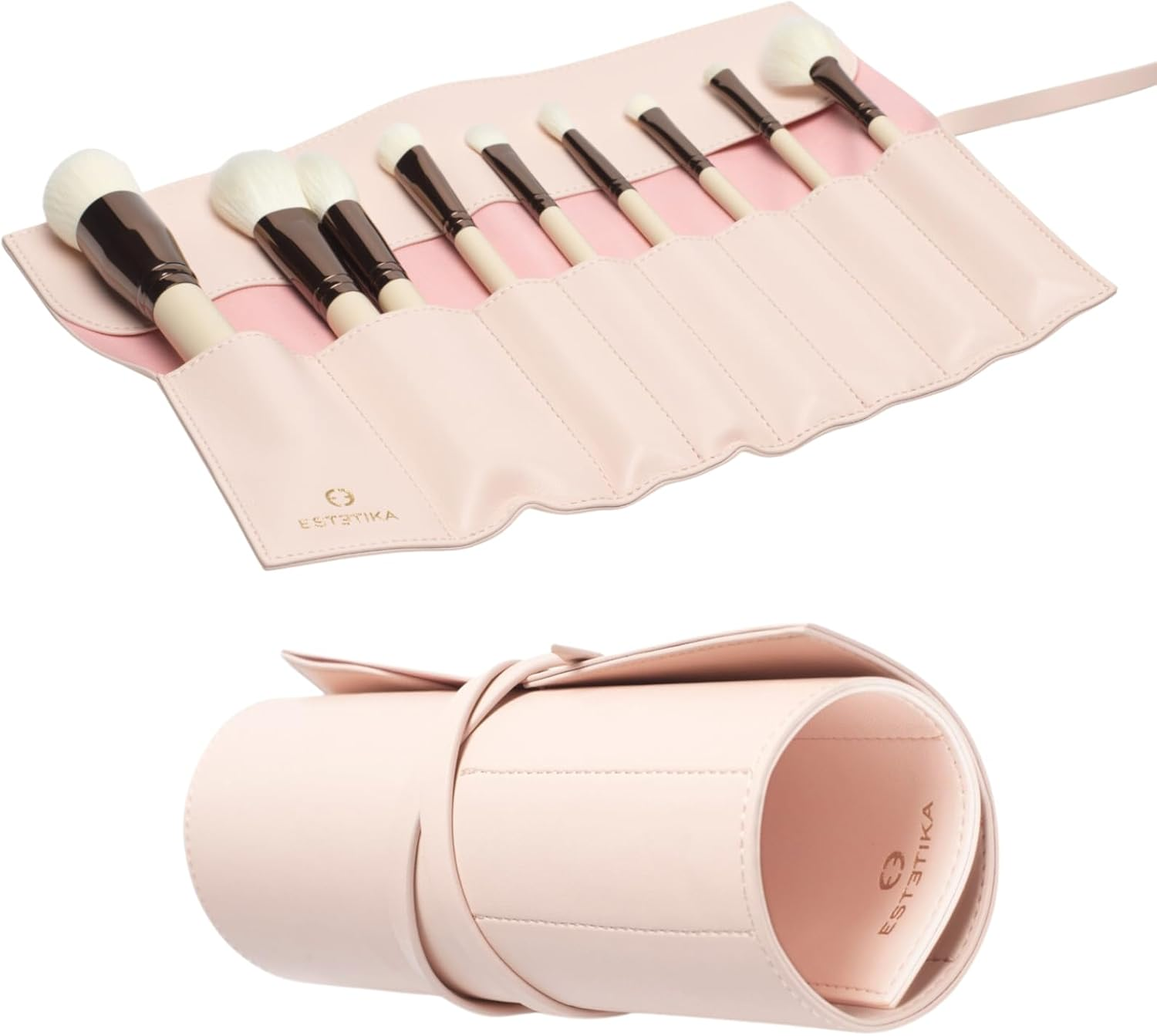 ESTETIKA Travel Makeup Brush Roll Holder Organizer for Women Luxury Brush Pouch Portable Chic Case for Makeup Brushes &ndash; Holds 10 Brushes, Stylish Cosmetic Beauty Essentials Storage Pouch (Black),