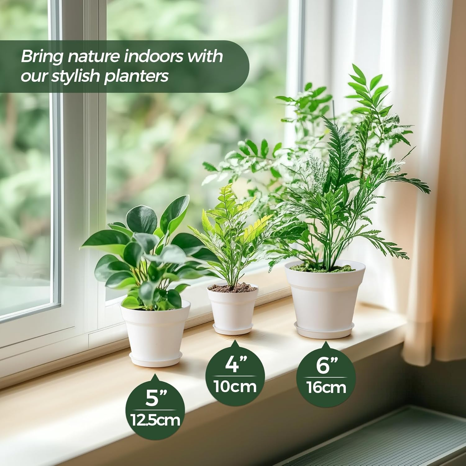 T4U 5 Inch Plastic Planters 18-Pack - Small Plant Pot with Drainage Hole and Saucer, Decorative Nursery Flower Pot Bulk for African Violet, Snake Plant, Aloe and All House Plants Indoor (White) image number 5