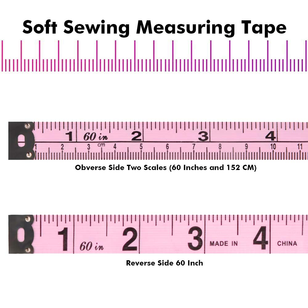 2PCS Measuring Tape for Body,Soft Tape Measure for Body Sewing Fabric Tailor Cloth Craft Measurement，60 Inch/1.5M Retractable Dual Sided Measure Tape Set (Pink)