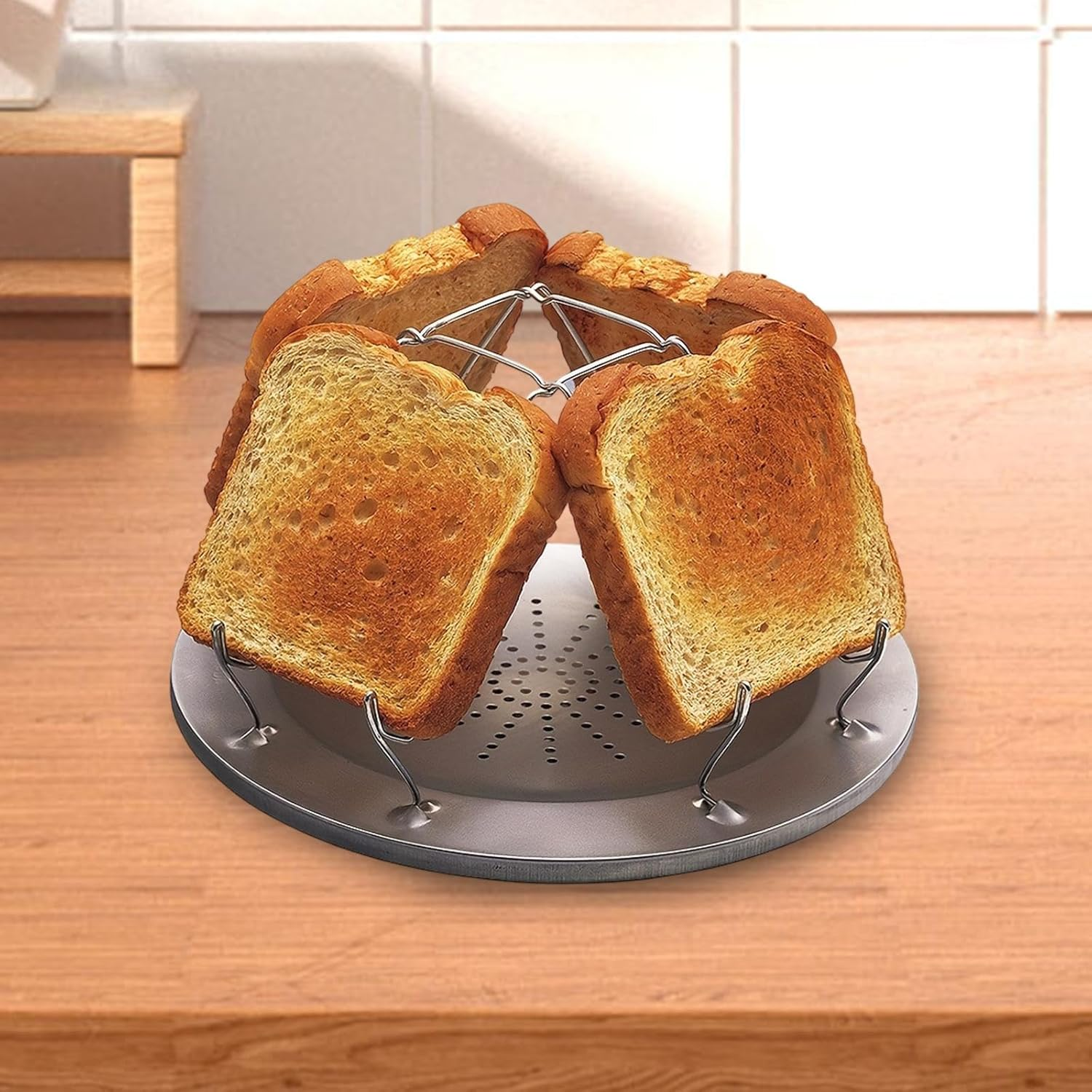 Eigell Camping Toaster Rack Bread Stand Kitchen Multifunctional Folded Simple for 4 Slices Toaster Tray for Barbecue Family Reunion image number 2