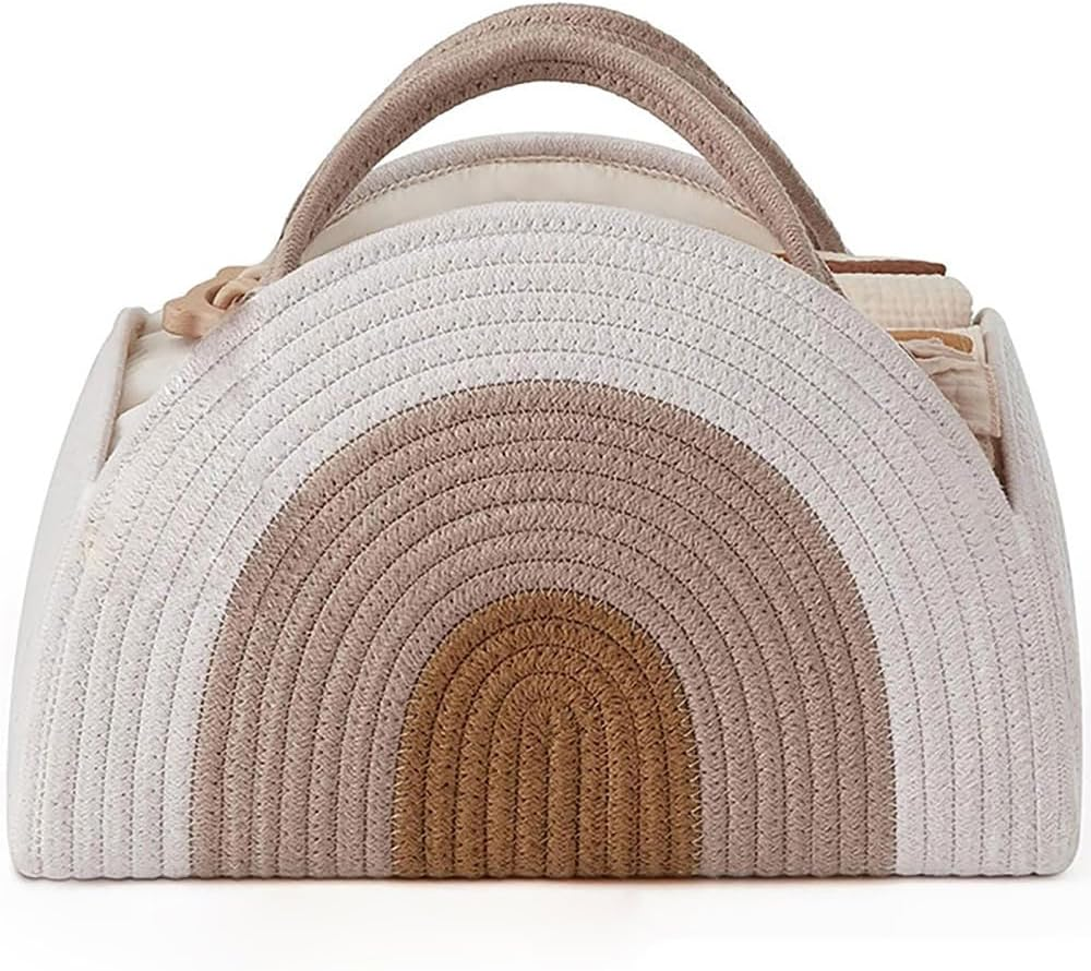 Cotton Rope Diaper Caddy Organizer, Portable Baby Nappy Storage Basket with Handle, Boho Nursery Tote for Changing Table, Travel, Car &ndash; Newborn Essentials Bag image number 1