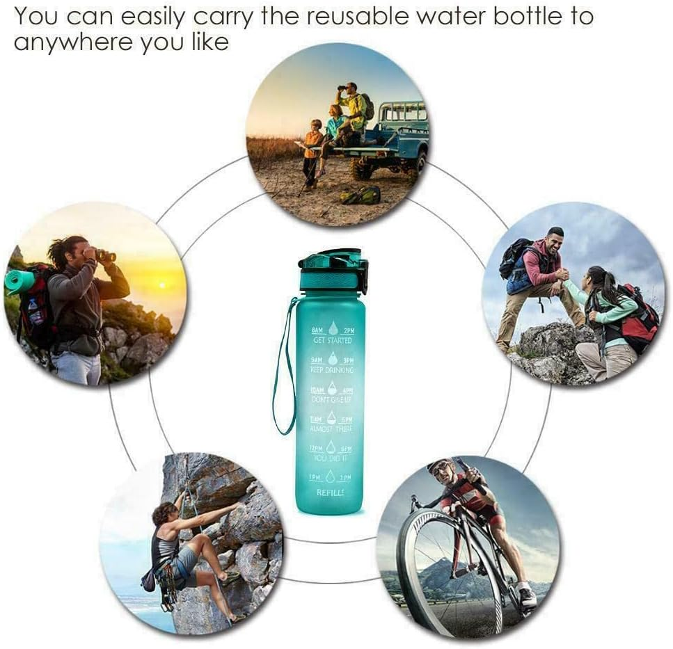 Water Bottle 1L Motivational Drink Flask with Time Markings BPA Free Sport Gym (Grey) image number 2