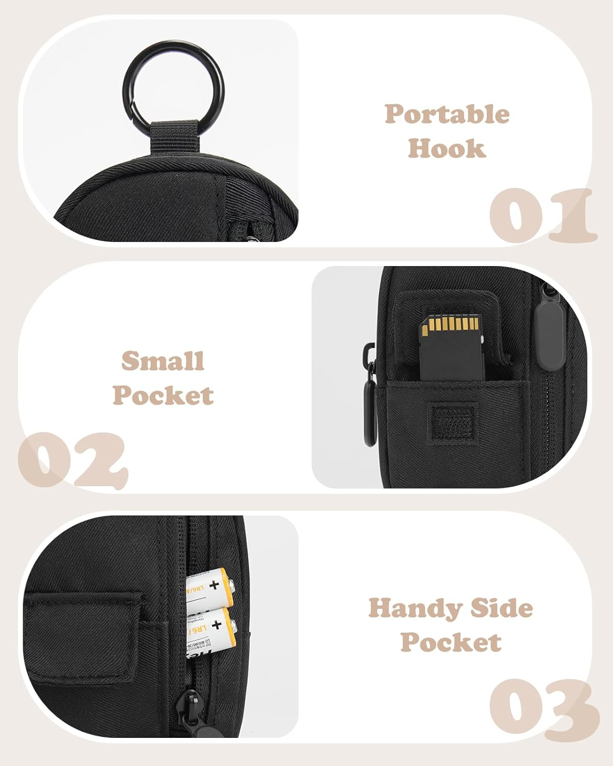 SQERO Soft Camera Case for Digital Camera KODAK PIXPRO FZ55/ FZ45/CAMKORY DC403 FHD 1080P,Travel Camera Pouch, Carry Case Bag Cute Small - Beige image number 6