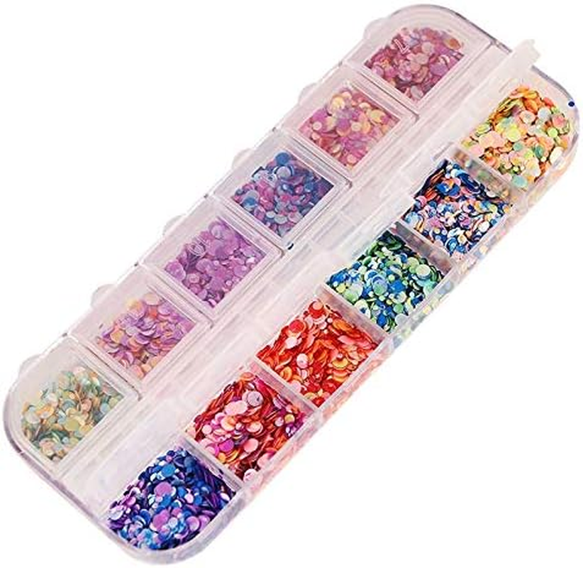12 Grids Set Nail Glitter Sequin Gradient round Shape DIY Manicure Nail Art Decoration Accessories Zhengpingpai image number 1