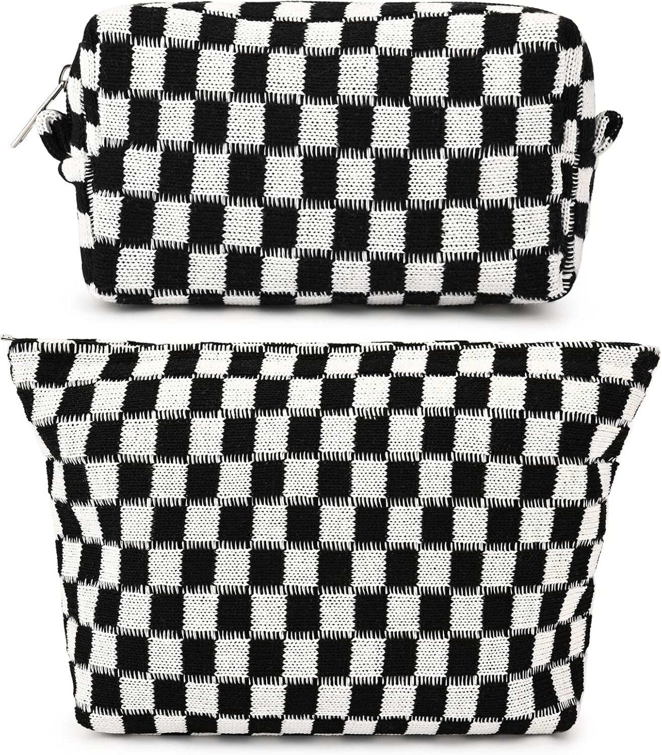 SOIDRAM 2 Pieces Makeup Bag Large Checkered Cosmetic Bag Pink Capacity Canvas Travel Toiletry Bag Organizer Cute Makeup Brushes Aesthetic Accessories Storage Bag for Women
