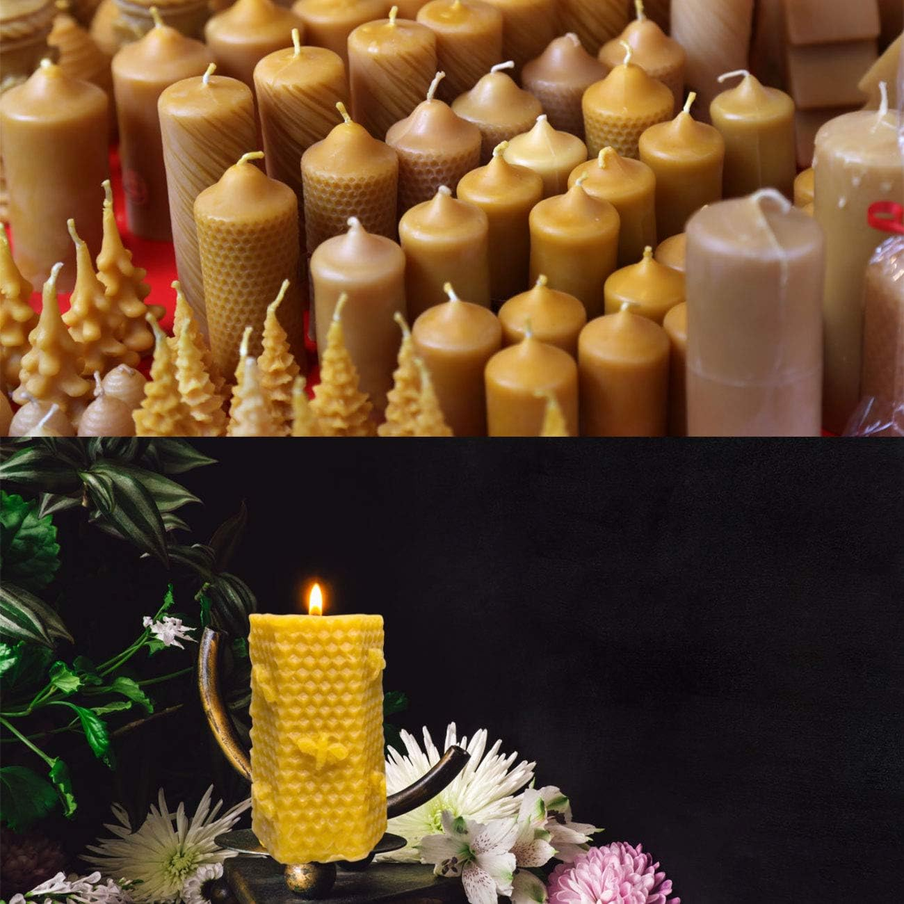2 Pack Bee Honeycomb Candle Mould, 50 Roots Low Smoke Candle Wicks and 1Pc Metal Holder, Beehive Silicone Mould for Making Beeswax Candles image number 4