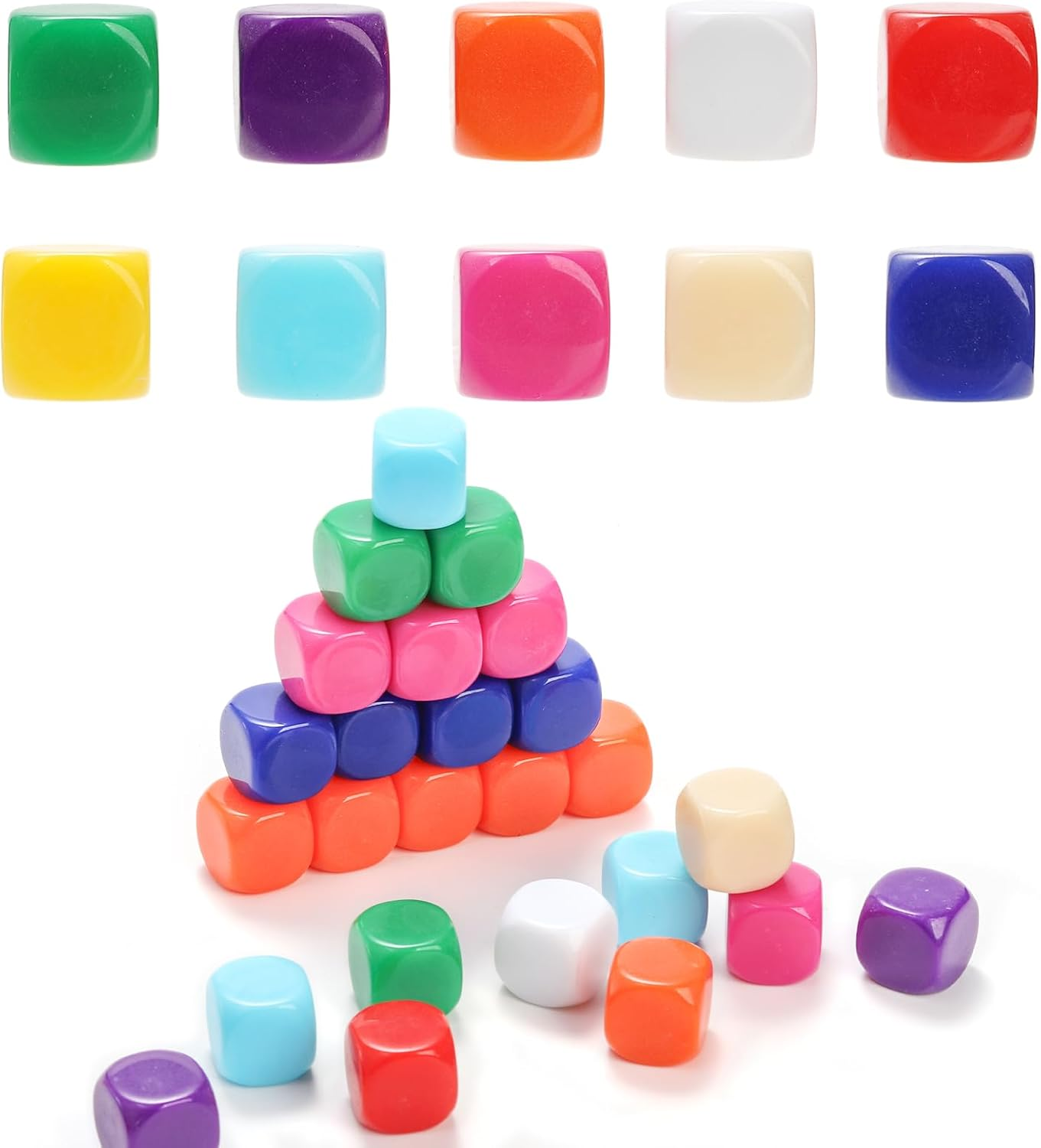 100 Pieces Blank Dice, 16MM Acrylic Colored Dice Cubes, Assorted Color DIY Dice, Six Sided Bulk Dice for Board Games, DIY Sticker, Math Counting Teaching (10 Colors)