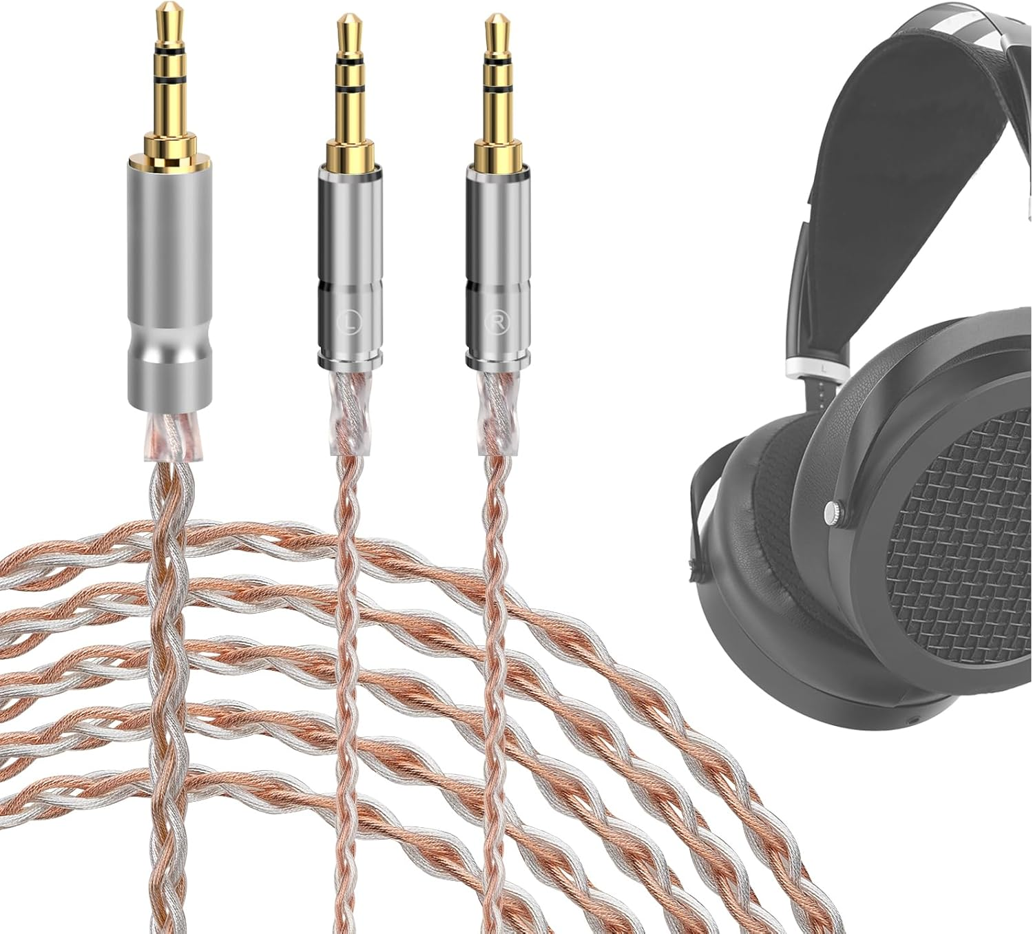 Geekria Apollo Copper Silver Braid Upgrade Audio Cable Compatible with HIFIMAN SUSVARA Unveiled SUNDARA Ananda Arya HE4XX, 3.5Mm to Dual 3.5Mm Male Replacement Headphones Cord (8.2Ft / 2.5M)