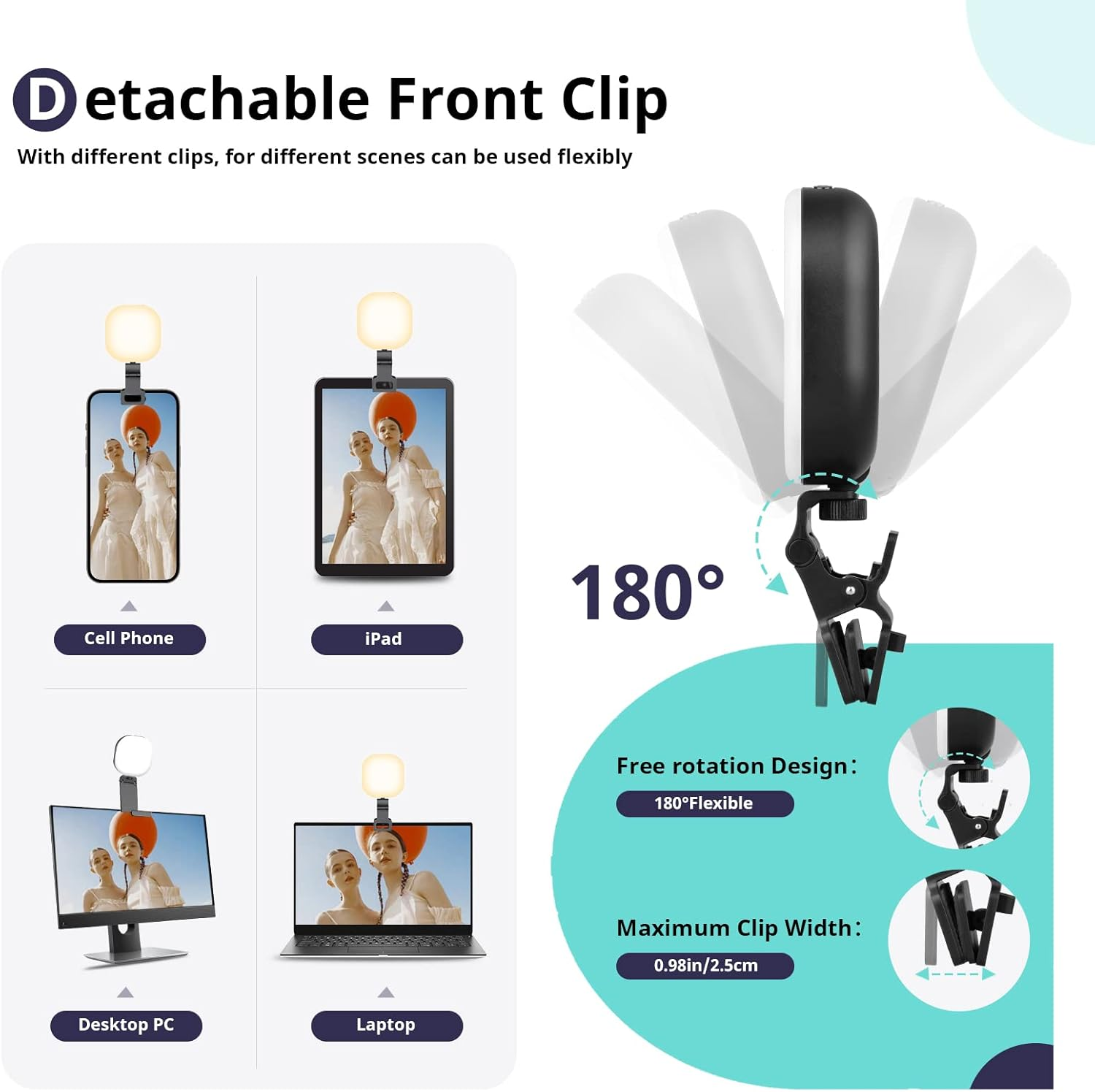 Sensyne Selfie Light, 60 LED Video Conference Lighting, Adjusted Phone Lights, Rechargeble Clip-On Fill Light Compatible with Cell Phone,Ipad,Laptop for Live Streaming, Selfie, Vlog, Zoom Calls image number 1