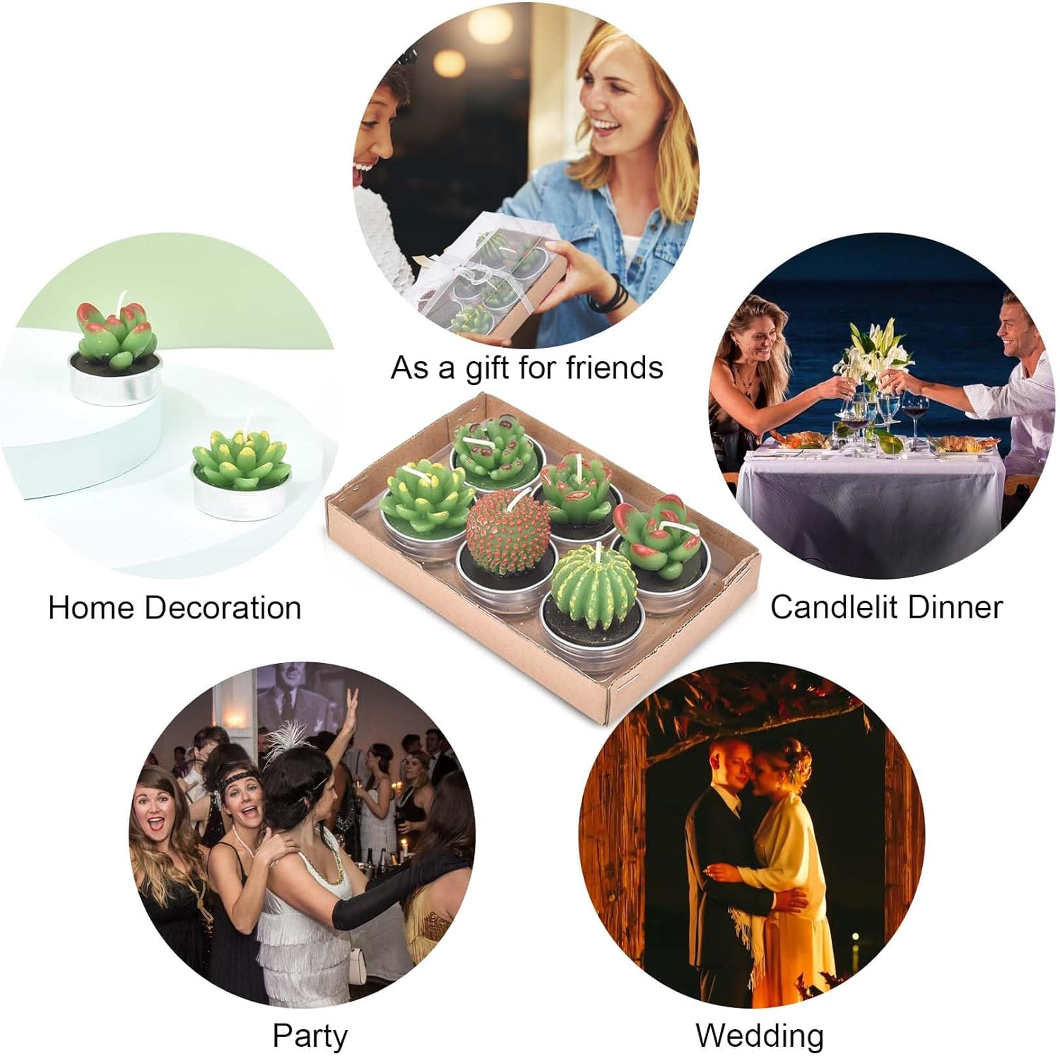 Succulents Candle Set, Small Succulents Aesthetic Candles, Fun Candles Cute Gifts for Women, Plant Lovers, Cactus Blossom Candle for Birthday Garden Theme Party Decorations image number 2