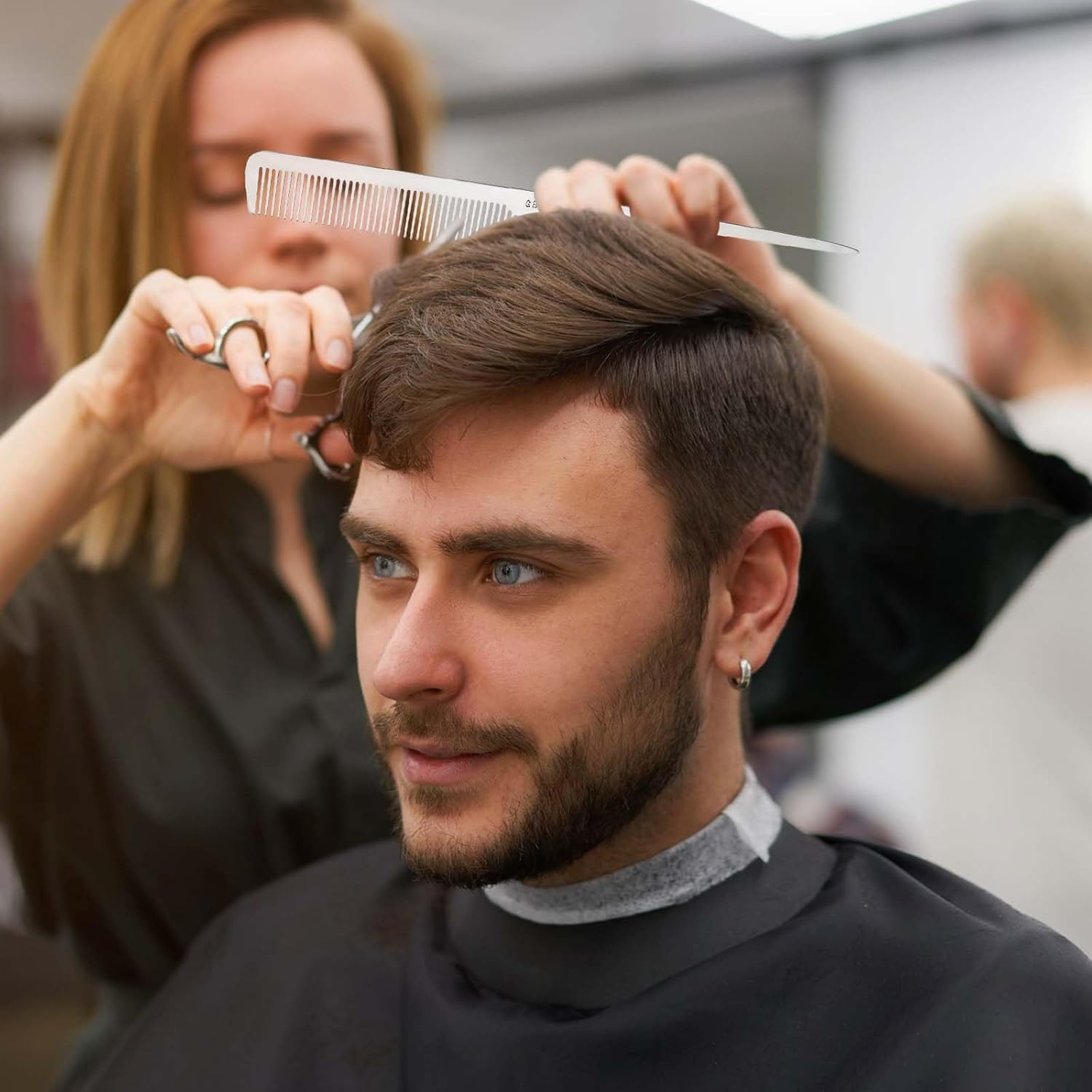 Metal Rat Tail Comb Stainless Steel Hair Combs Flat Top Fine Cutting Comb Teasing Pin Tail Barber Comb with Parting Tip, Rat Tail Comb with Metal Pick for Hair Stylist Women Men image number 3