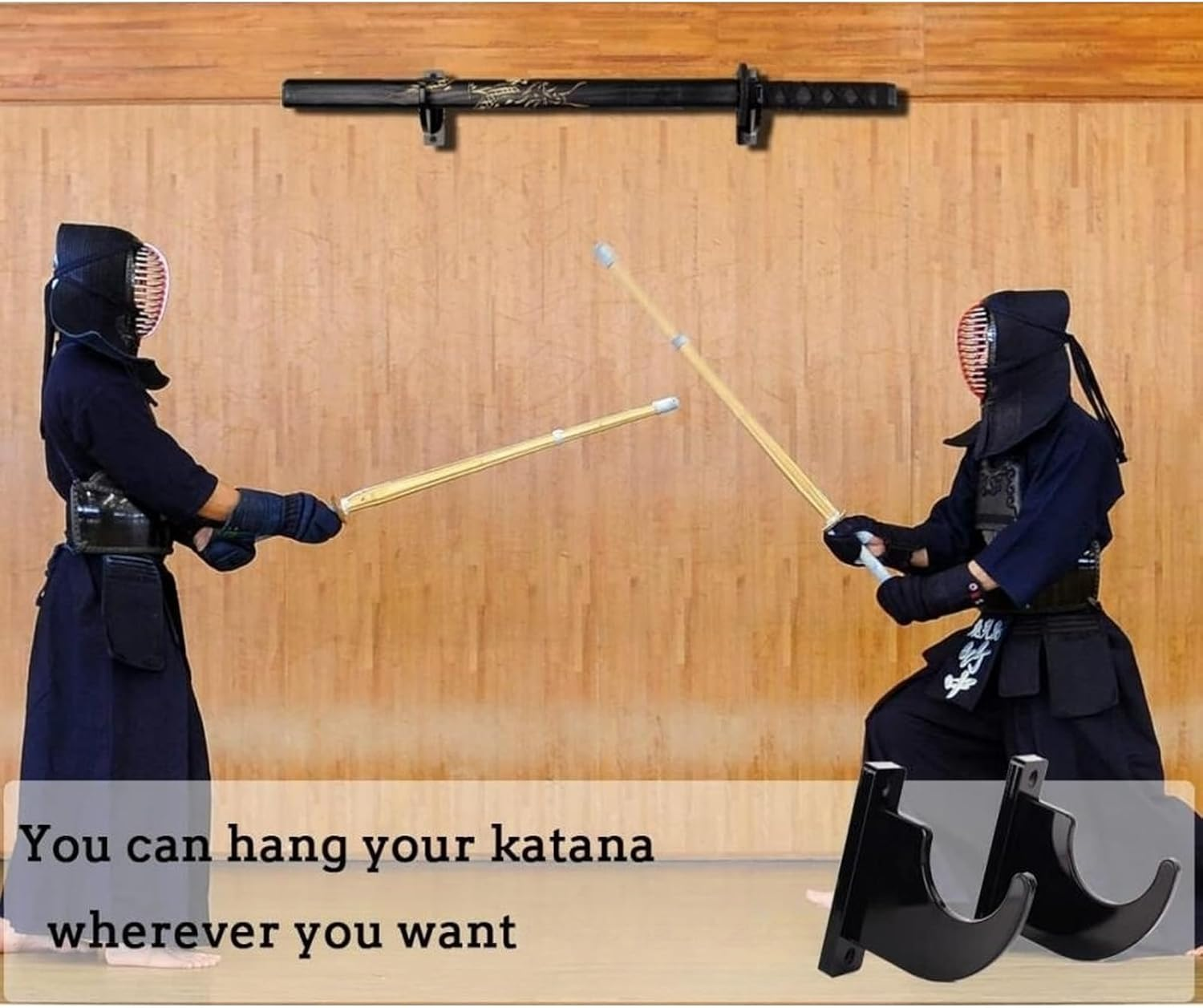 2 PCS Sword Holder Wall Mount, Adjustable Sword Hook, Strong Load Bearing Wall Mount Samurai Sword Hanger Display Holder, Sword Wall Mount Display Rack Stand image number 1