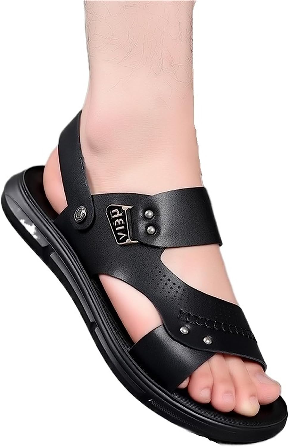 Men Summer Sandals and Slippers Men Leather Sandals Adult Thick-Soled Beach Shoes Non-Slip Open-Toe Leather Sandals (Color : Navy, Size : 8) image number 3