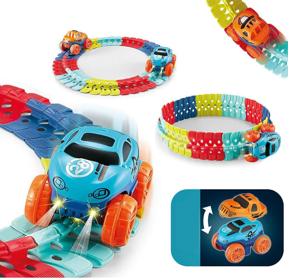 Fime.Living Zero Gravity Car Track Set Race Toys for Boys Kids with LED Light-Up Car,Flexible Changeable Magic 3+Year Old (291 Pcs Flexible Rail & Electric Car Set) image number 2