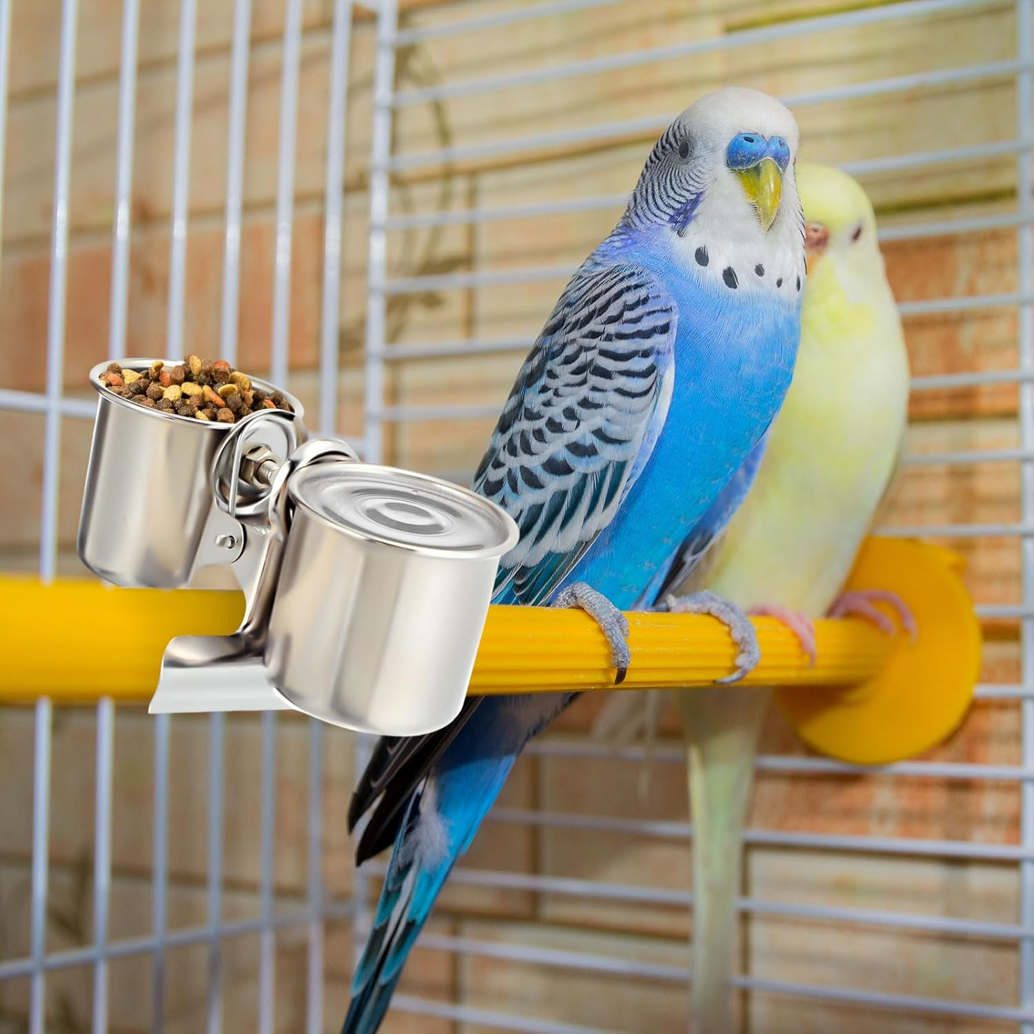 Tioncy 2 Pcs Clip on Water Bowl for Birds Parrot Feeding Double Cups Dishes Hanging Stainless Steel Food Water Bowls with Clip Pet Animal Feeder Cup Holder for Cage Coop Perches Play Stand Accessories image number 6