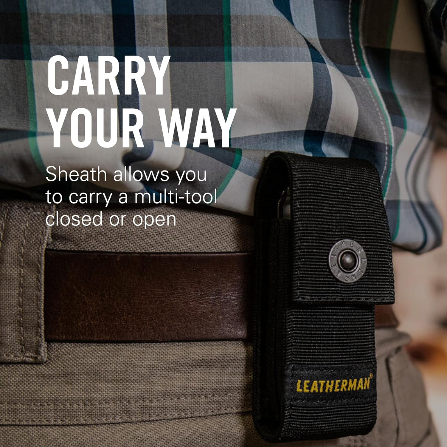 Leatherman Nylon Button Sheath - Durable Multitool Holster with Secure Snap Closure - Tactical Gear Sheath 4.7" Belt Pouch - Medium - Black - Ideal for Protecting & Carrying Larger Tools image number 6