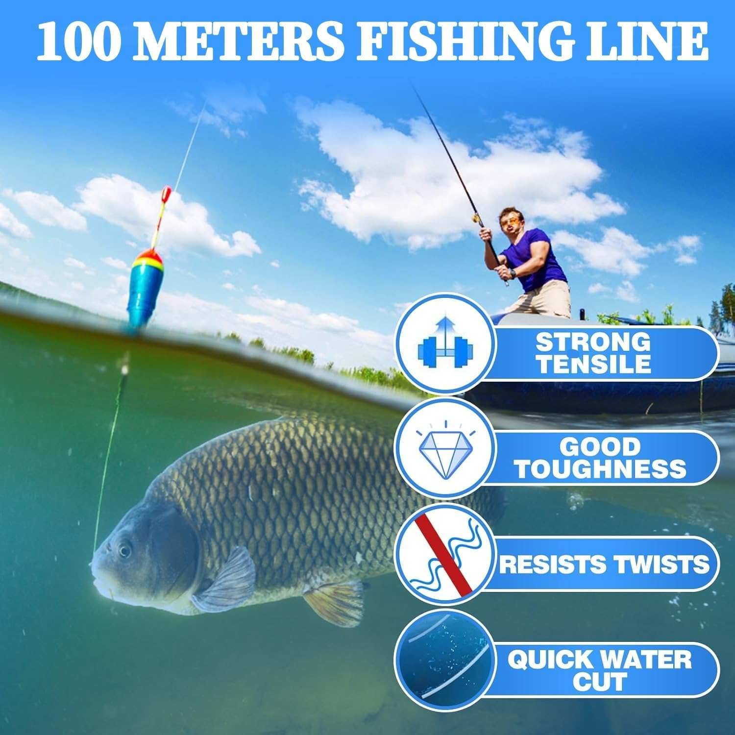 2 Roll Clear Fishing Line Set,100M,17.8Kg/45Mm Nylon Fishing Lines (Clear) image number 1