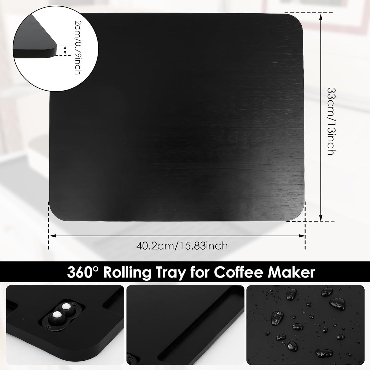 360&deg; Appliance Sliding Tray for Appliances, 360&deg; Rolling Tray Bamboo Appliance Slider with Universal Wheels, Sliding Tray for Coffee Maker Appliances Mat Easily from under the Cabinet image number 2
