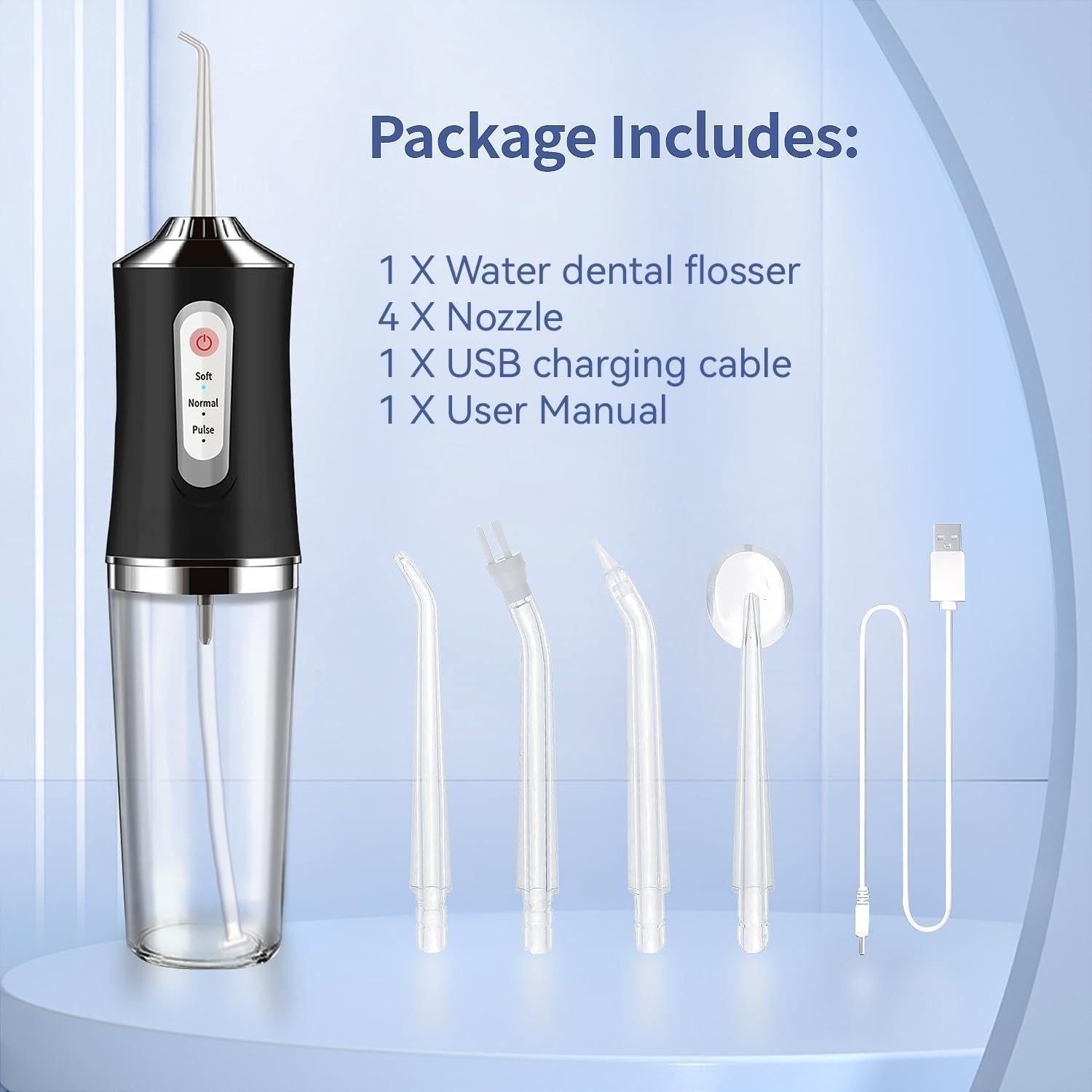 LYMI Water-Flosser-Teeth-Cleaner, Rechargeable - Waterproof, Portable Cordless Dental Oral Irrigator, Water Flossers for Teeth, 3 Modes 4 Nozzles, for Home&Travel