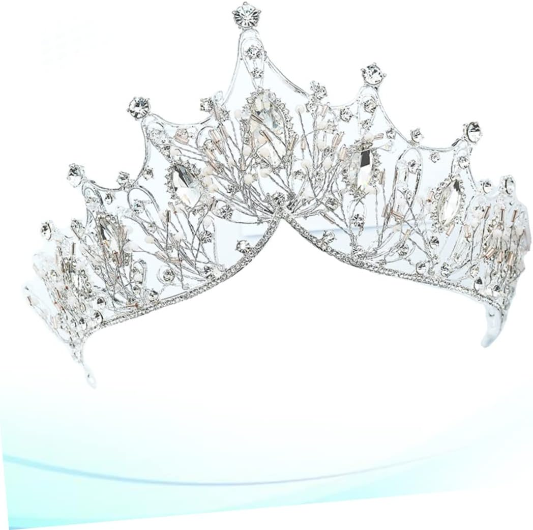 KALLORY Bride Crown Tiara Rhinestone Headband Hair for Women Wedding Use Silver Handmade Decorative Crown
