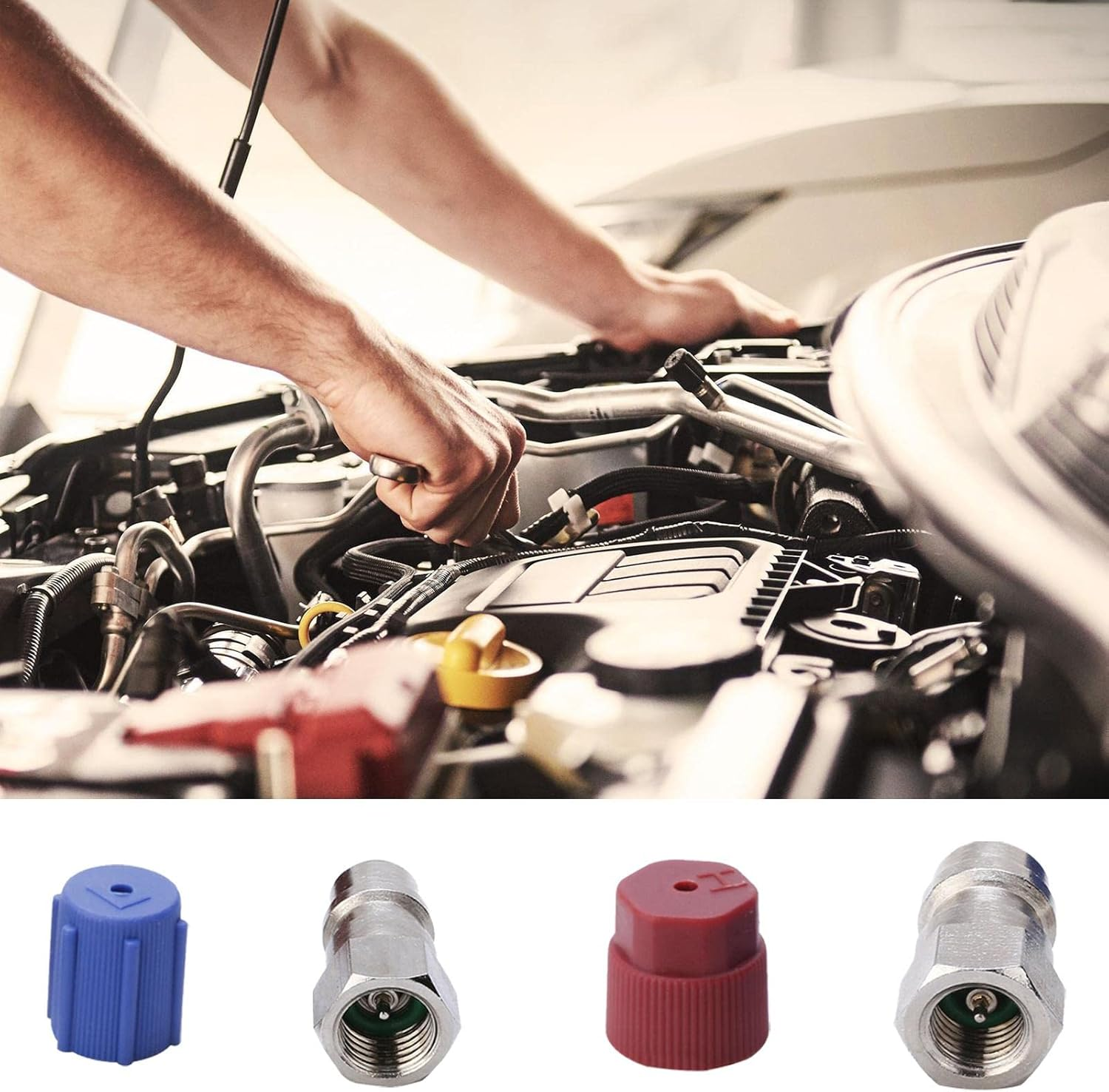 R12 to R134A Conversion Kit - R12 to R134 a High/Low AC Fitting Port Retrofits Conversion Adapter,Quick Coupler A/C 90&deg; Fitting, High and Low Side R-12 to R-134A Retrofits with 2PC - 5 Pcs Single Attribute image number 4