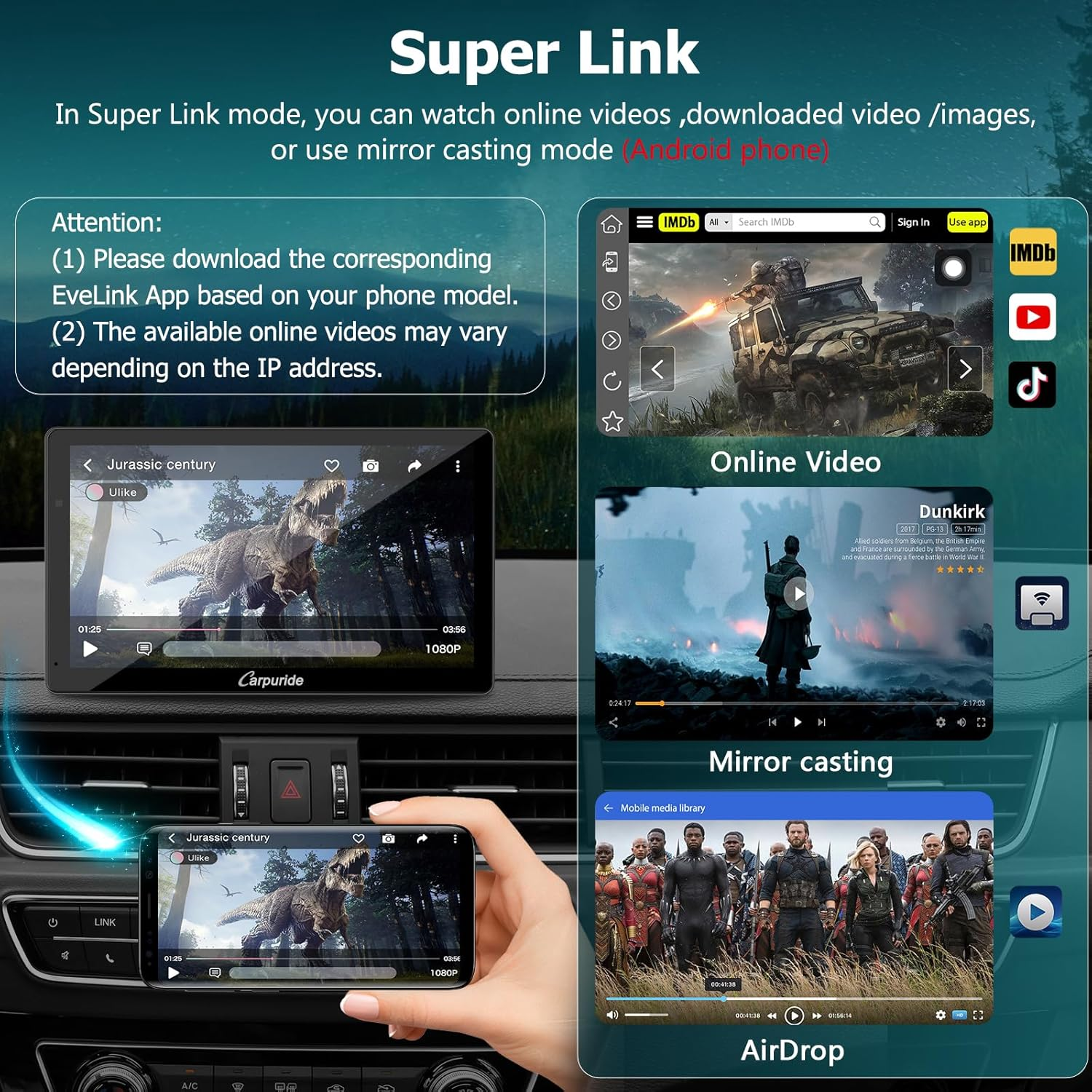 Carpuride W703 Portable Wireless Carplay & Android Auto with Dash Cam-7" HD IPS Screen, 4K Front Cam & 1080P Backup Cam, Loop Recording,Bluetooth,Mirror Link,Gps,Siri,Play Music,Dashboard Mounted image number 1