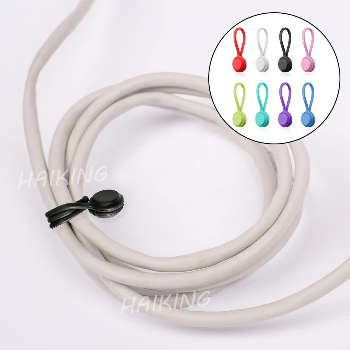 HAIKING Silicone Cable Ties, 8 Pcs Reusable Magnetic Straps Wire Organizer for Bundling and Organizing Cables, Hanging & Holding Keychain, Headphone Cables (8 Colors) image number 4