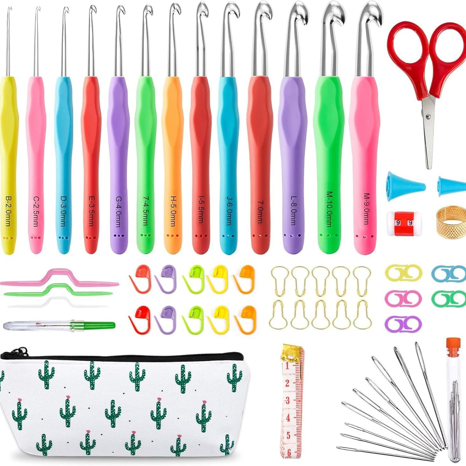 63 Pcs Crochet Hook Set, 13 Sizes 2Mm-10Mm, Ergonomic Soft Grip Handles Crochet Needles Kit with Bag for Arthritic Hands. Crochet Starter Kit for Beginners Knitting Yarn Lovers image number 3