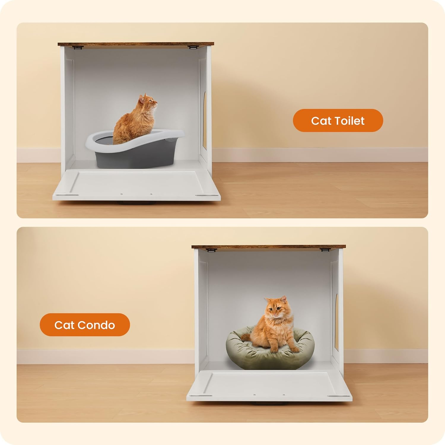 Dwanton Cat Litter Box Furniture Hidden, Cat Litter Box Enclosure, Reversible Entrance Can Be on Left or Right Side, Indoor Cabinet, Wooden Washroom, End Table, White and Rustic Brown, 23.6" L image number 2