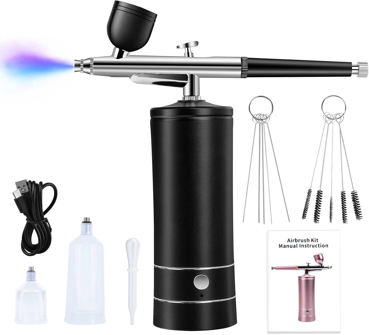 Airbrush Kit Rechargeable Compressor, 30PSI High Pressure,Portable Handheld Airbrush Gun, Airbrush Set Wireless Air Brush for Model Painting,Makeup,Barber, Nail Art, Cake Decor, Black image number 1