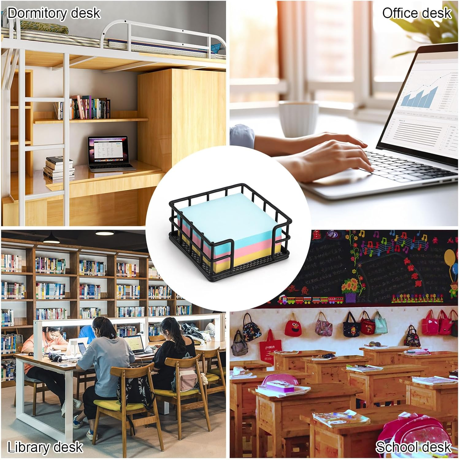 NQEUEPN Metal Sticky Note Holder, 3.54X3.54X1.69 Inch Square Sticky Note Dispenser Memo Pad Holder Self-Stick Note Pad Holder Sticky Note Organizer for Desk Office Home Dormitory (Black) image number 6