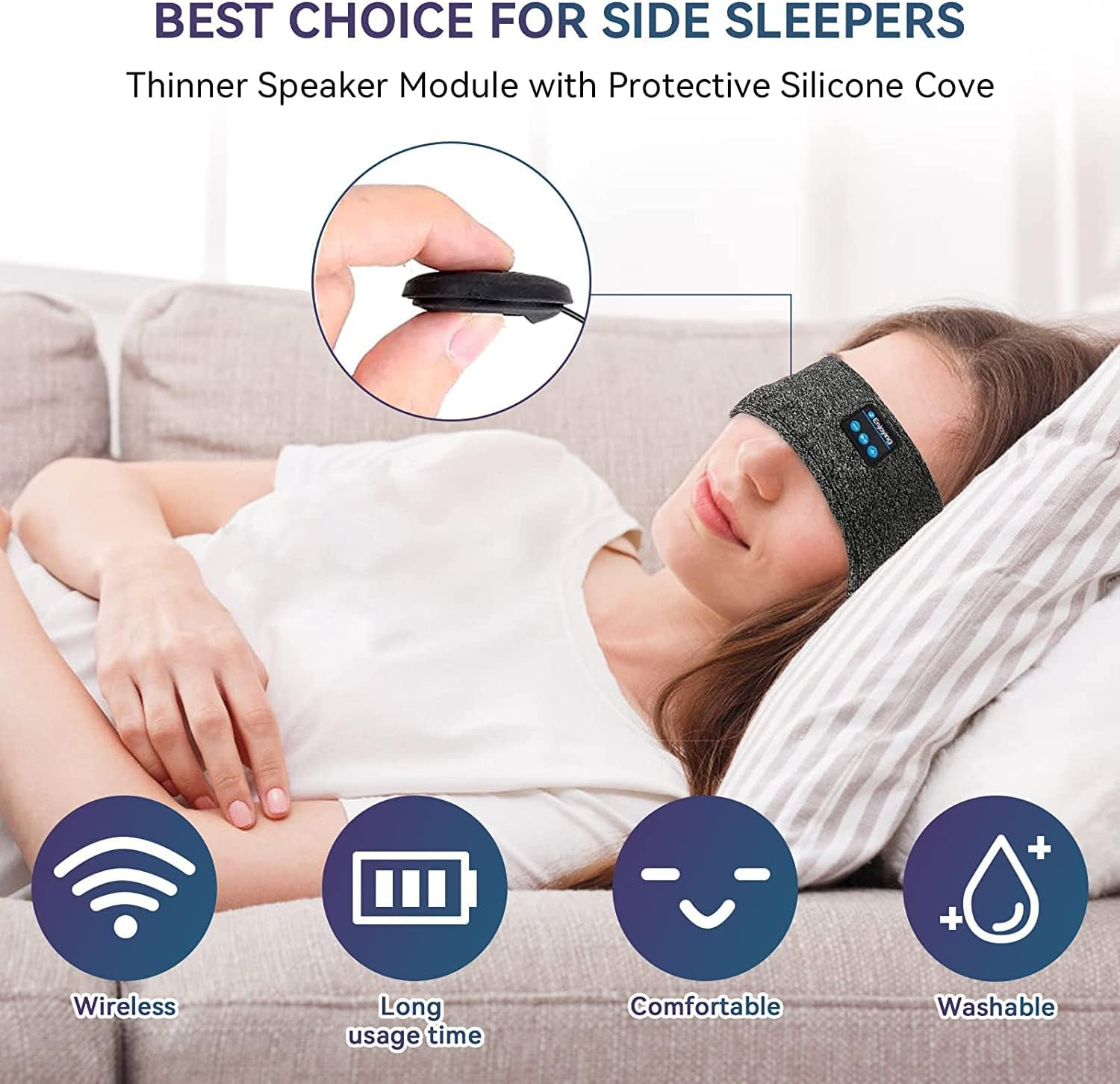 Sleeping Headphones Bluetooth Headband, Wireless Headband Headphones Sports Headband with Ultra-Thin HD Stereo Speakers for Gift, Sleeping, Workout, Jogging, Yoga, Beauty, Insomnia, Travel, Meditation image number 6