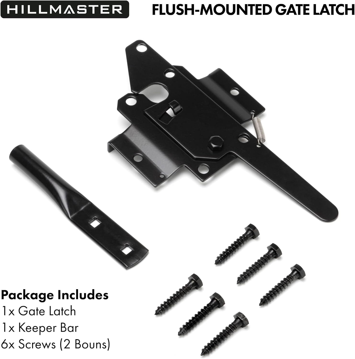 HILLMASTER Heavy Duty Self-Locking Gate Latch for Wooden Fence, Post Mount Automatic Gate Lock Gravity Door Latch Hardware for Secure Pool, Outdoor Garden, Metal Gates Vinyl Fences, Black Finish image number 1