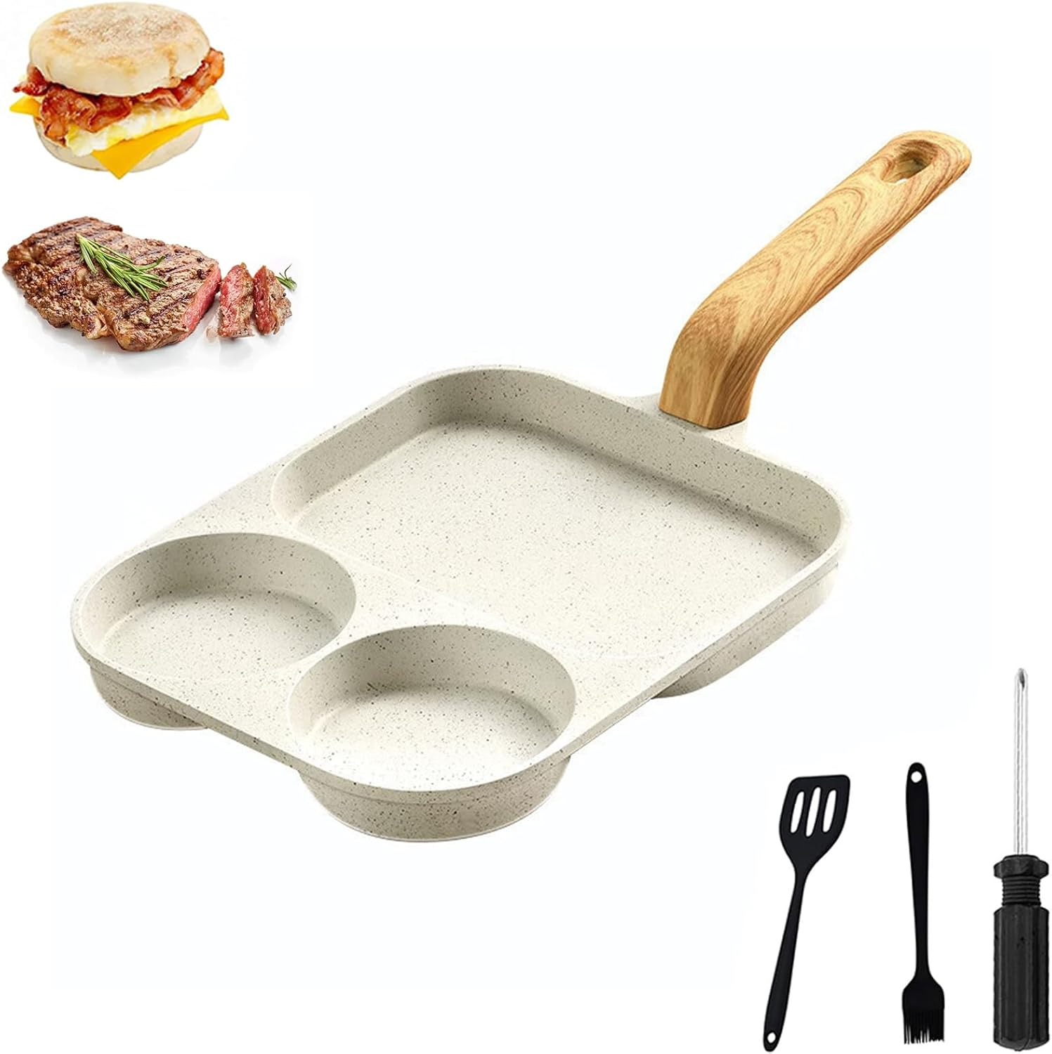 Egg Frying Pan, 4 Cup Pancake Pan Nonstick Egg Frying Pan Aluminium Alloy Egg Skillet Divided Breakfast Cooker, Suitable for Gas Stove & Induction Cookware (Gray-Black)