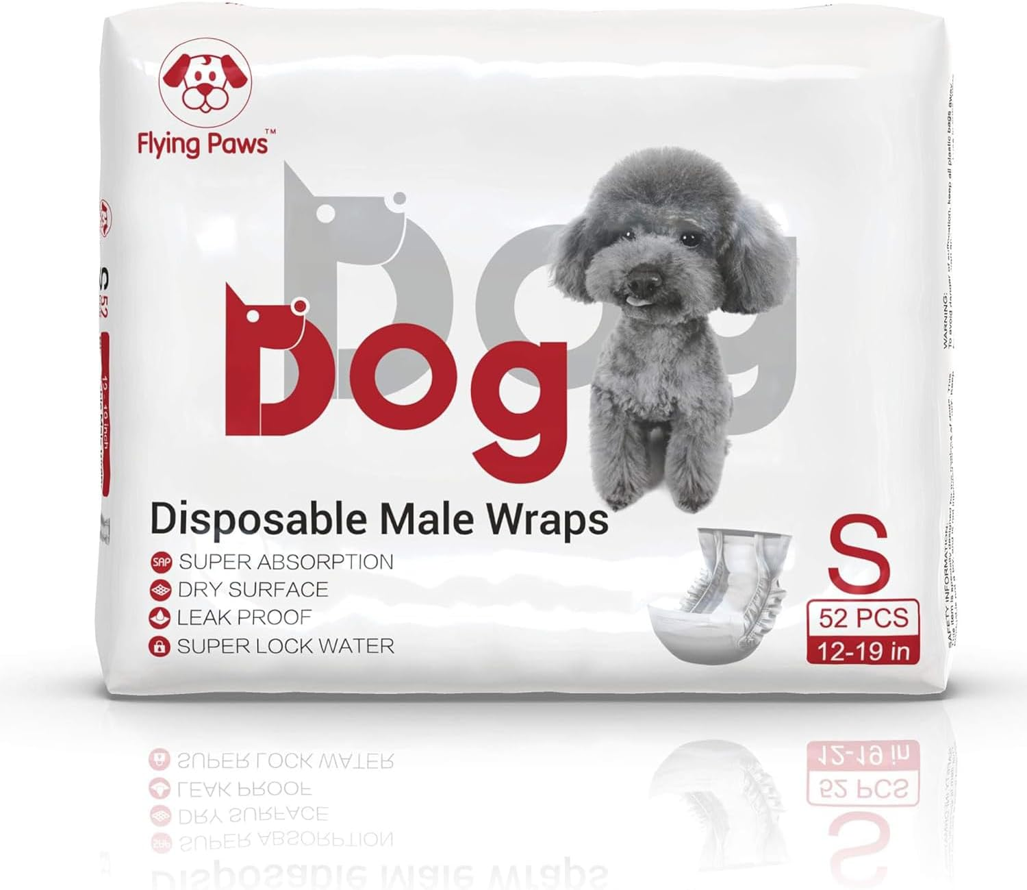 Flying Paws Small Male Dog Diapers - Absorbent Belly Bands (Pack of 52) for Male Dogs with Leak Protection, Excitable Urination, Incontinence, or Male Marking image number 1