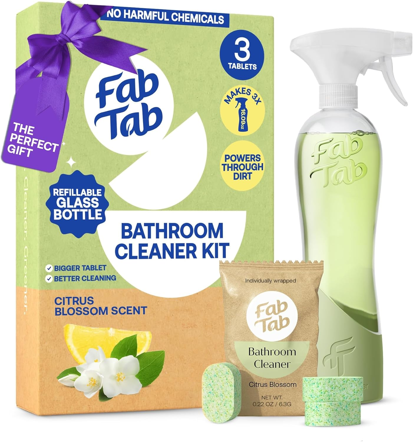 Fab Tab Bathroom Cleaner Starter Kit - Natural Cleaning Products - Household Cleaners - All-Purpose Cleaner Tablets - Plant-Based - Plastic-Free | Citrus Scent | No Harsh Chemicals image number 2