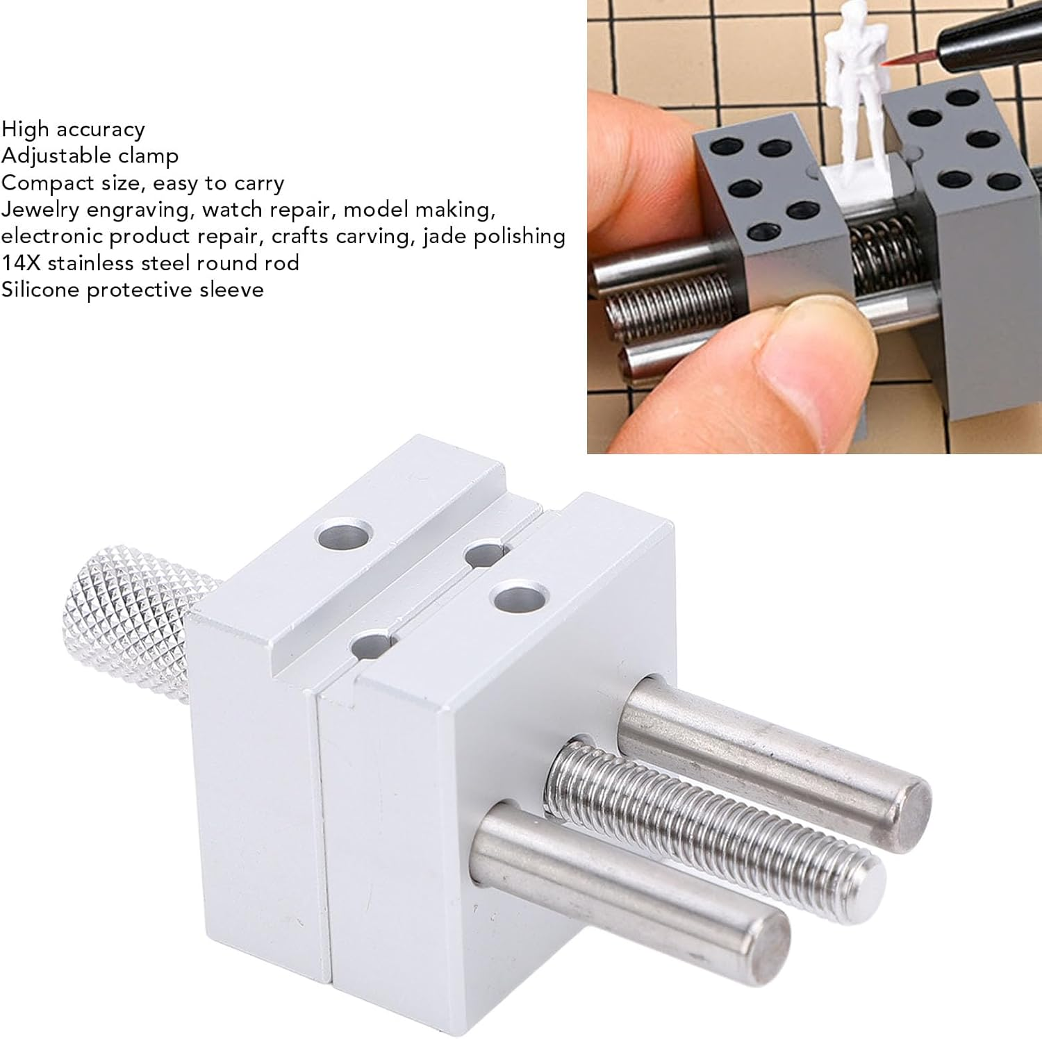 Mini Vise Vice Clamp Adjustable Handheld Tool with 14 Stainless Steel Rods for Jewelry Making Craft Electronics Repair image number 4