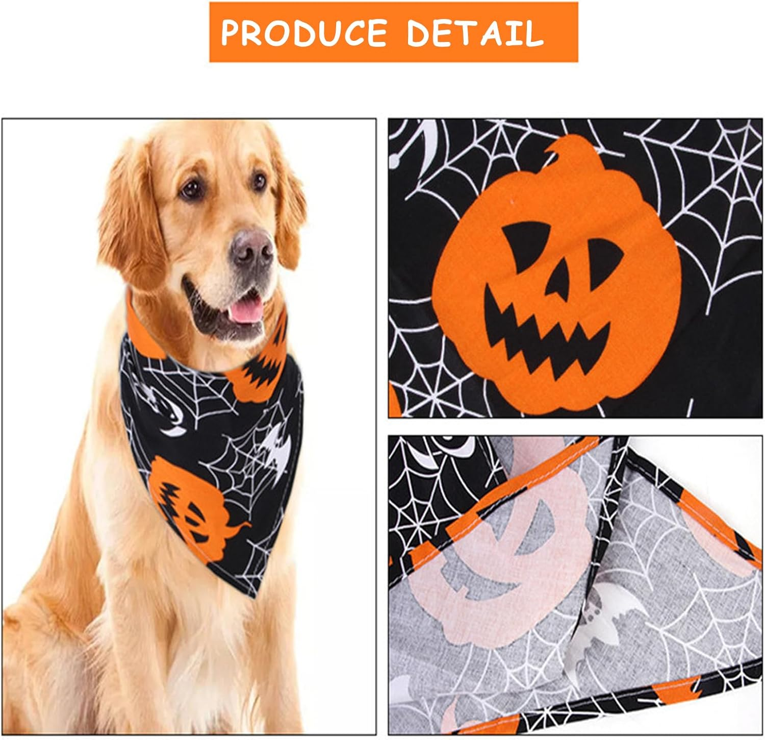 RTRTGS Pack of 3 Halloween Dog Scarf, Pet Scarf, Dog Scarf, Washable Triangular Dog Scarf, Ghost Pattern Pet Scarf for Halloween and Thanksgiving (M:65 X 42 X 42 Cm)