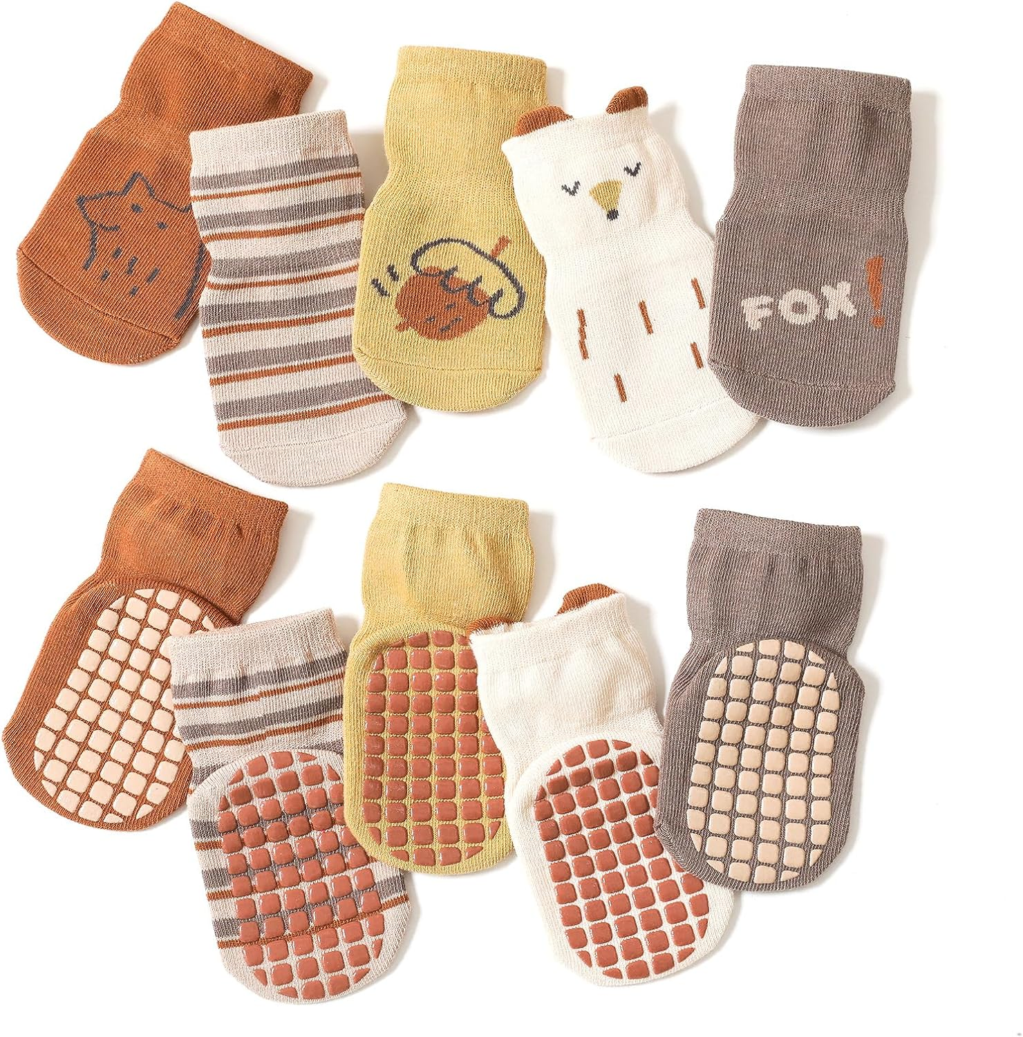 Non Slip Kids Toddler Floor Socks with Gripper 5 Pairs Soft Cotton Crew Socks for Baby Unisex Ankle Anti-Slip Socks for 0-5 Year Girl Boy