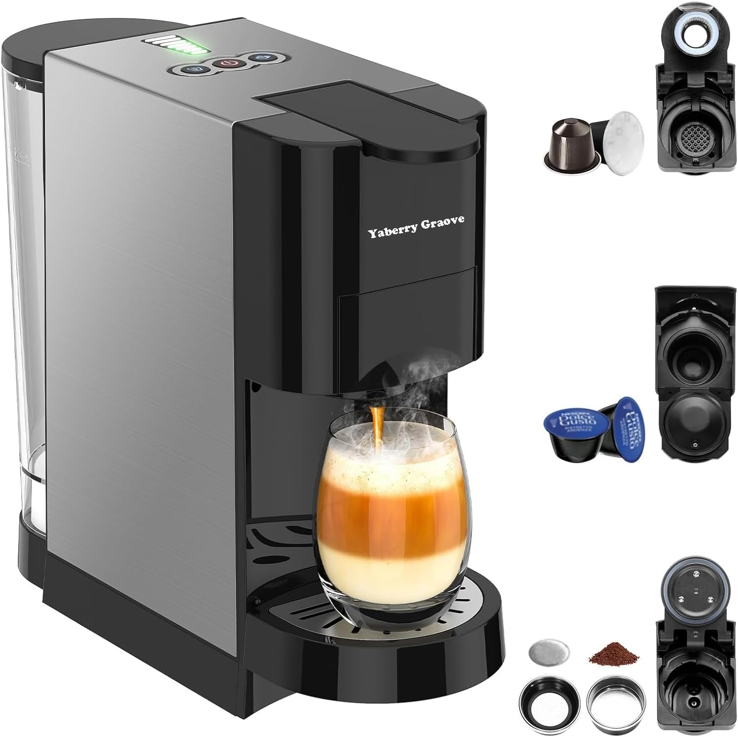 4In1 Espresso Machine,Customize Volume Settings，Automatic Coffee Maker, Single-Serve Capsule Coffee Machine for Nespresso Original/L'Or/Ground Coffee,19Bar Espresso Machine,1450W Coffee Machine image number 4