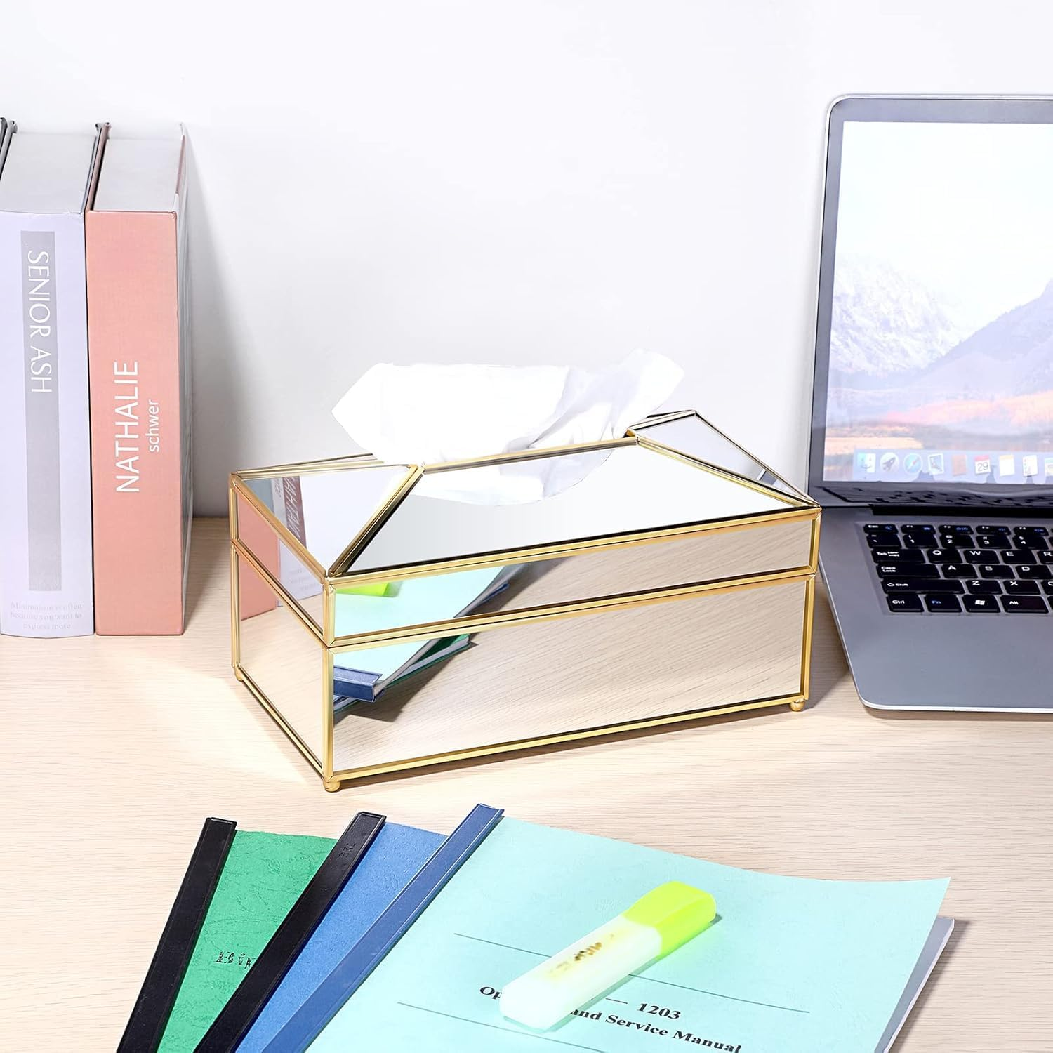 Rectangular Glass Paper Tissue Box, Decorative Glass Napkin Storage Box (Gold) - Transparent image number 2