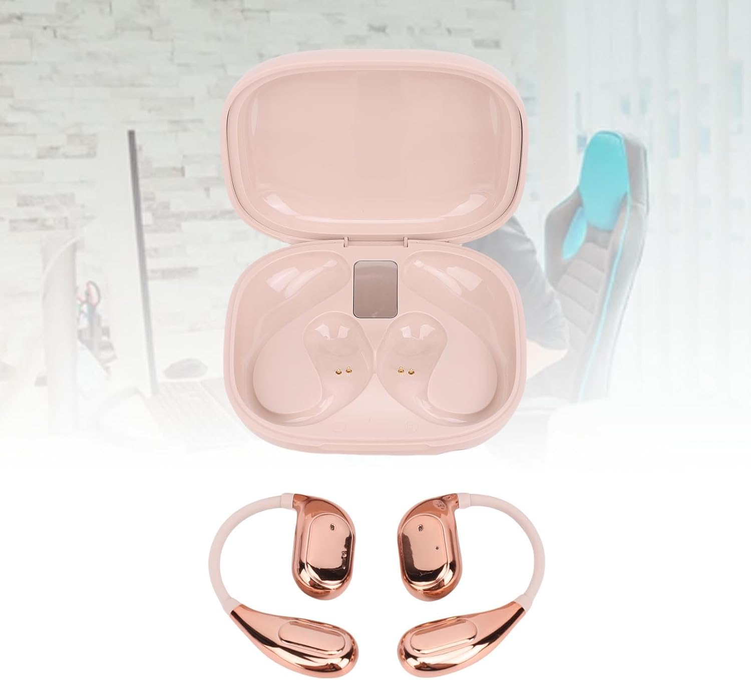 Jectse Wireless Translation Earbuds 164 Languages Real Time Translation Speaker Mode for Business Meetings PC ABS (Rose Gold) image number 3