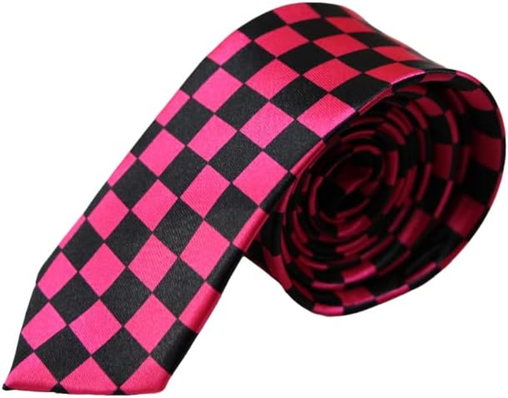 Mens Hot Pink & Black Checkered 5Cm Skinny Neck Tie Hot Pink, Black Patterned Skinny Ties