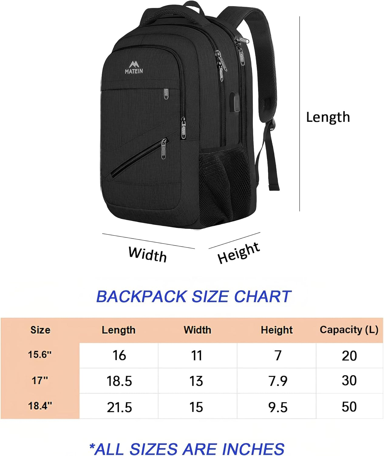 MATEIN Travel Laptop Backpack, 17 Inch Business Flight Approved Carry on Backpack, TSA Large Computer Backpack for Men Women with USB Port,Black image number 6